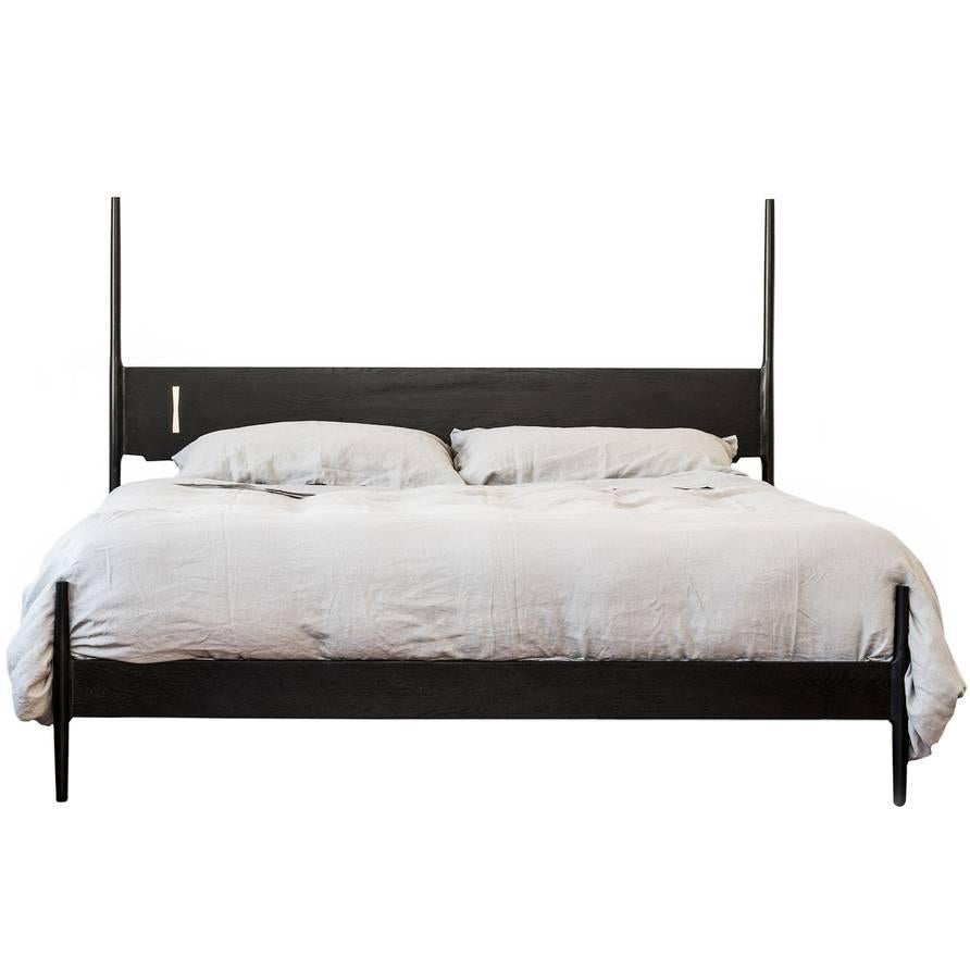 Hand made Ebonized Oak and Brass Dansk Bed by Chris Earl For Sale