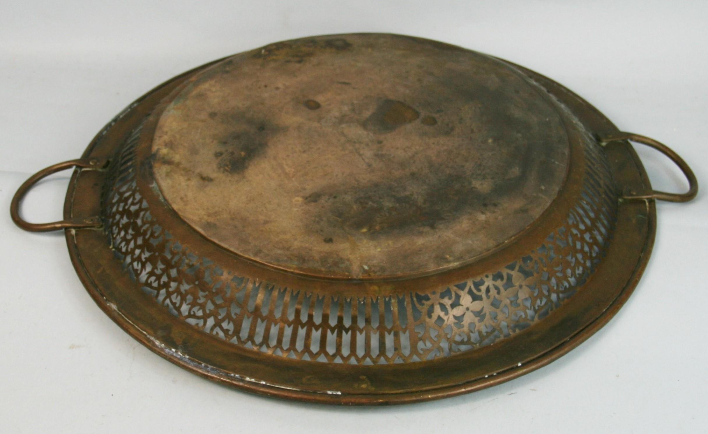 Hand Made Embossed Brass Tray For Sale 6