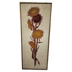 Vintage Hand Made Embroidered Sunflower Wall art Piece