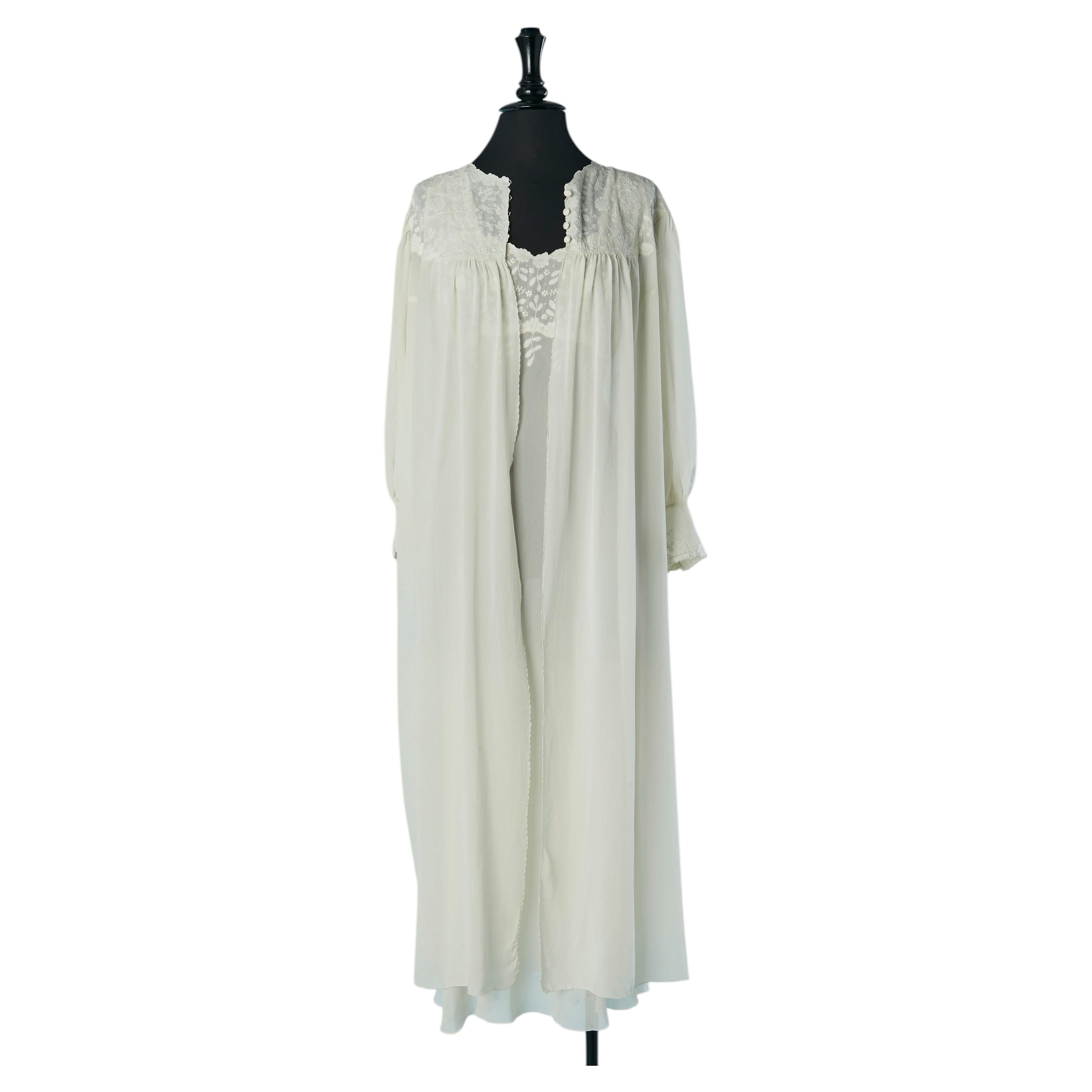 Hand-made embroidery deshabillé and night gown chiffon ensemble Circa 1930