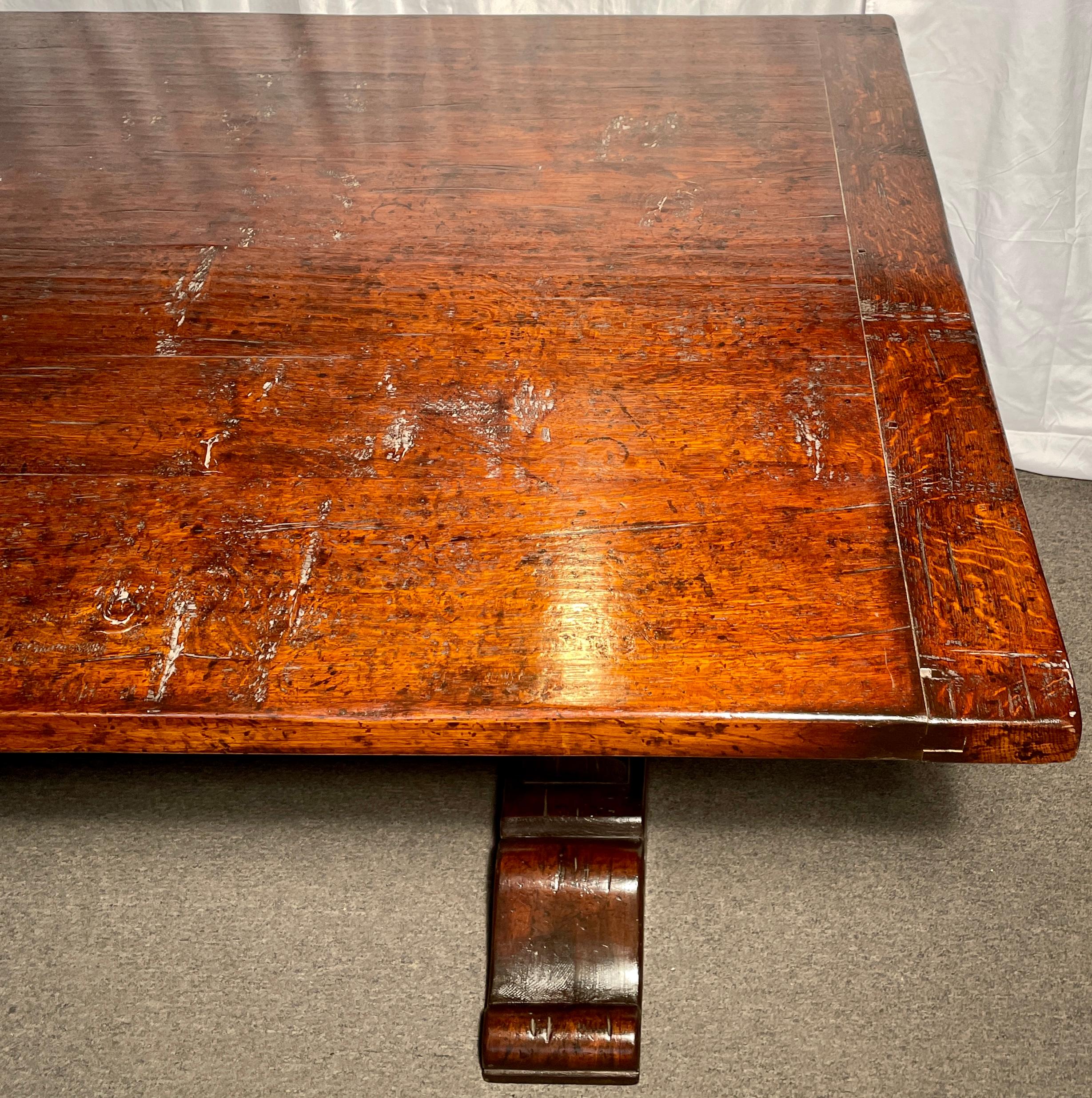 Hand-Made English Oak Trestle Dining Table In Good Condition For Sale In New Orleans, LA