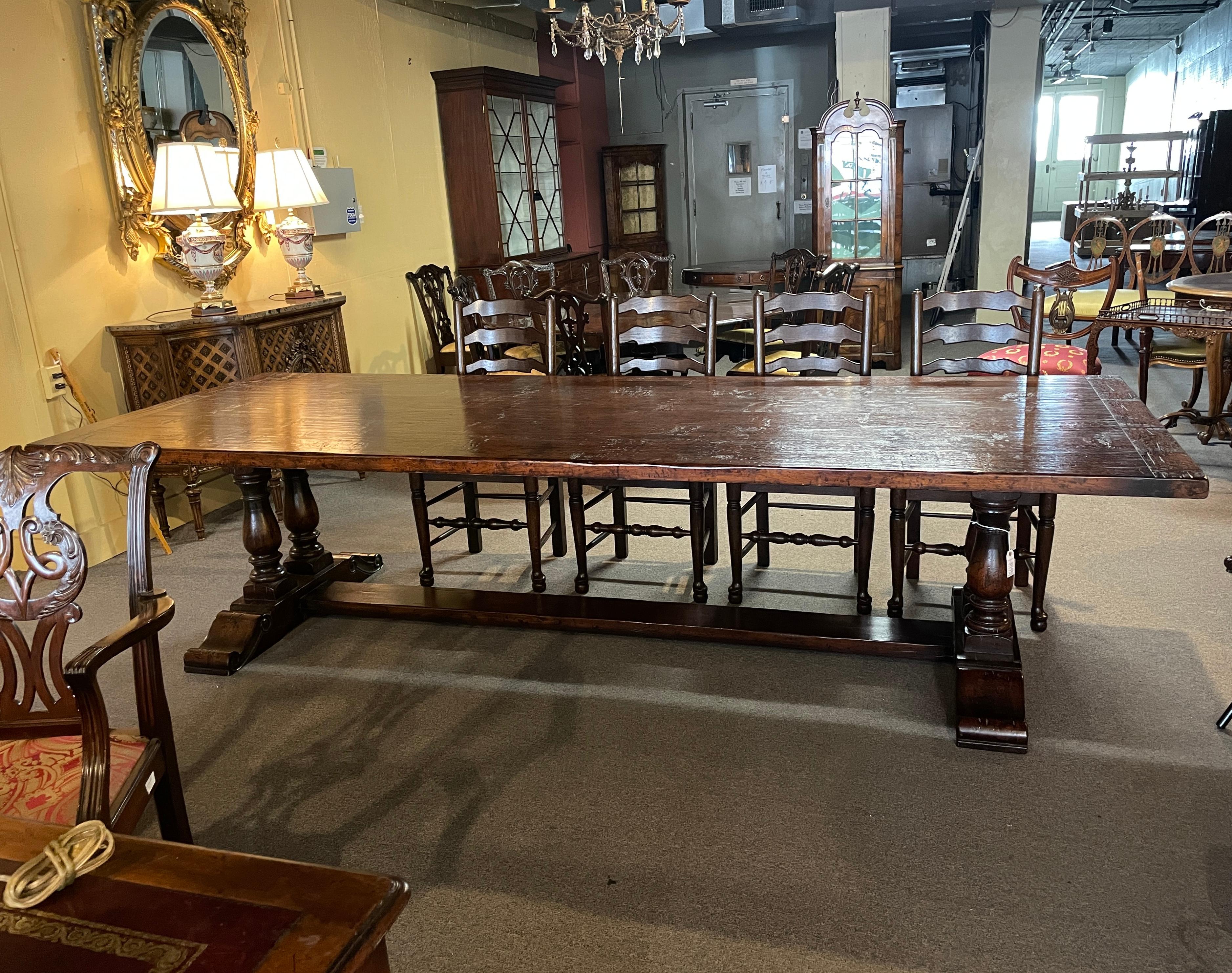 Hand-Made English Oak Trestle Dining Table For Sale 2