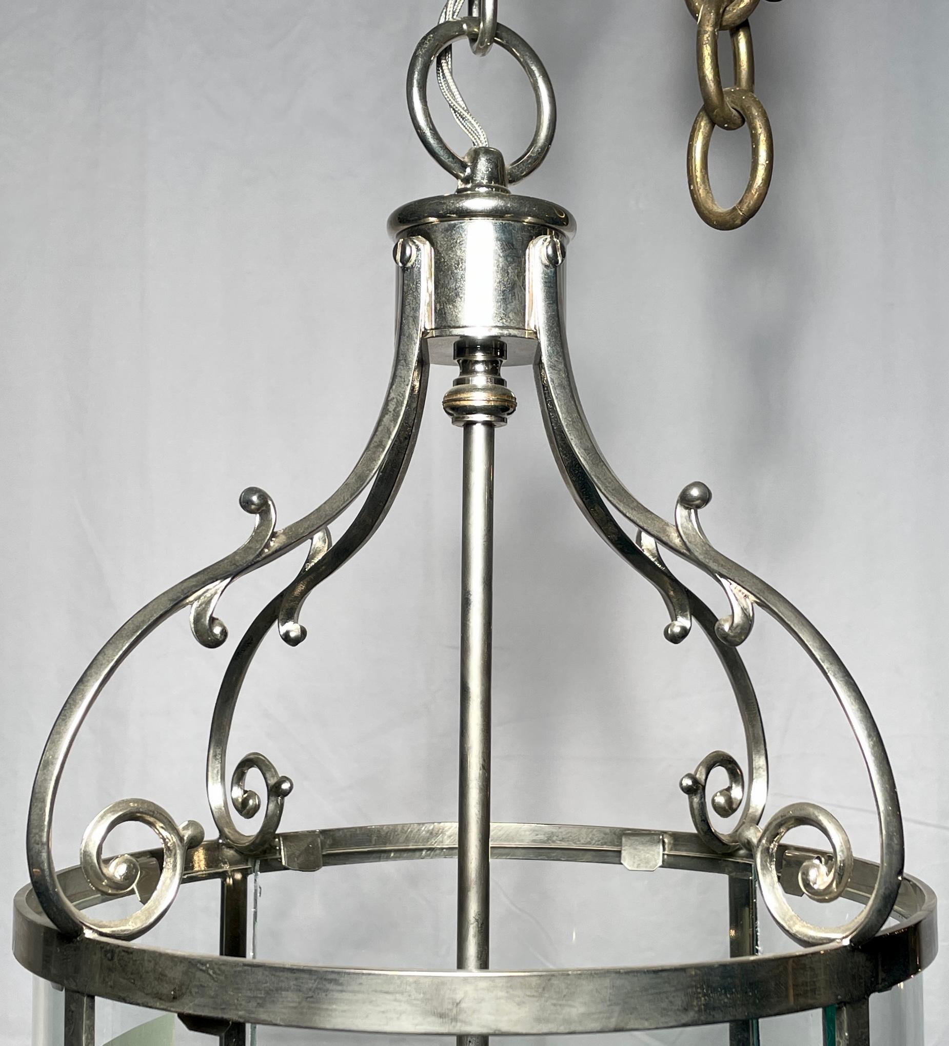 Hand-Made English Retro Polished Steel 4 Light Lantern In Good Condition For Sale In New Orleans, LA