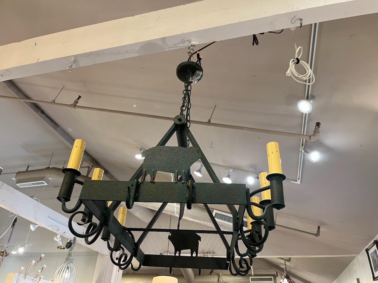 Adirondack Hand Made Chandelier d'art populaire avec suspensions de pots en fer en vente