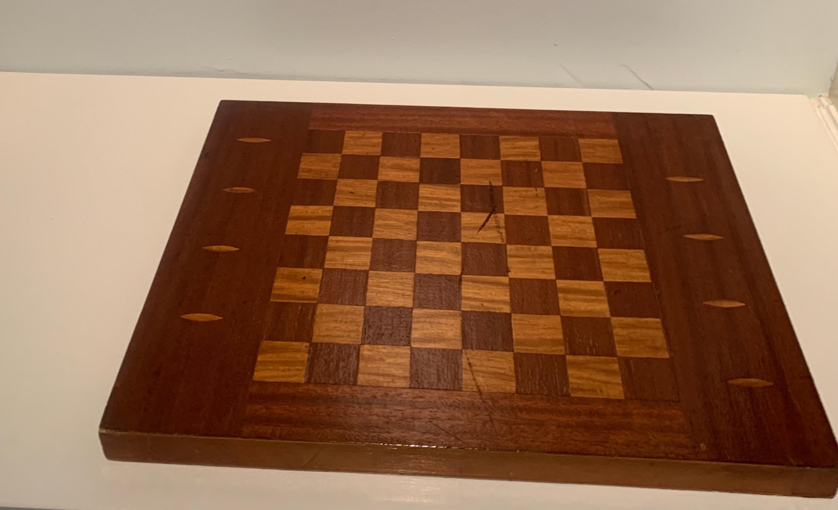 Wood Handmade Folk Art Inlay Game Board For Sale