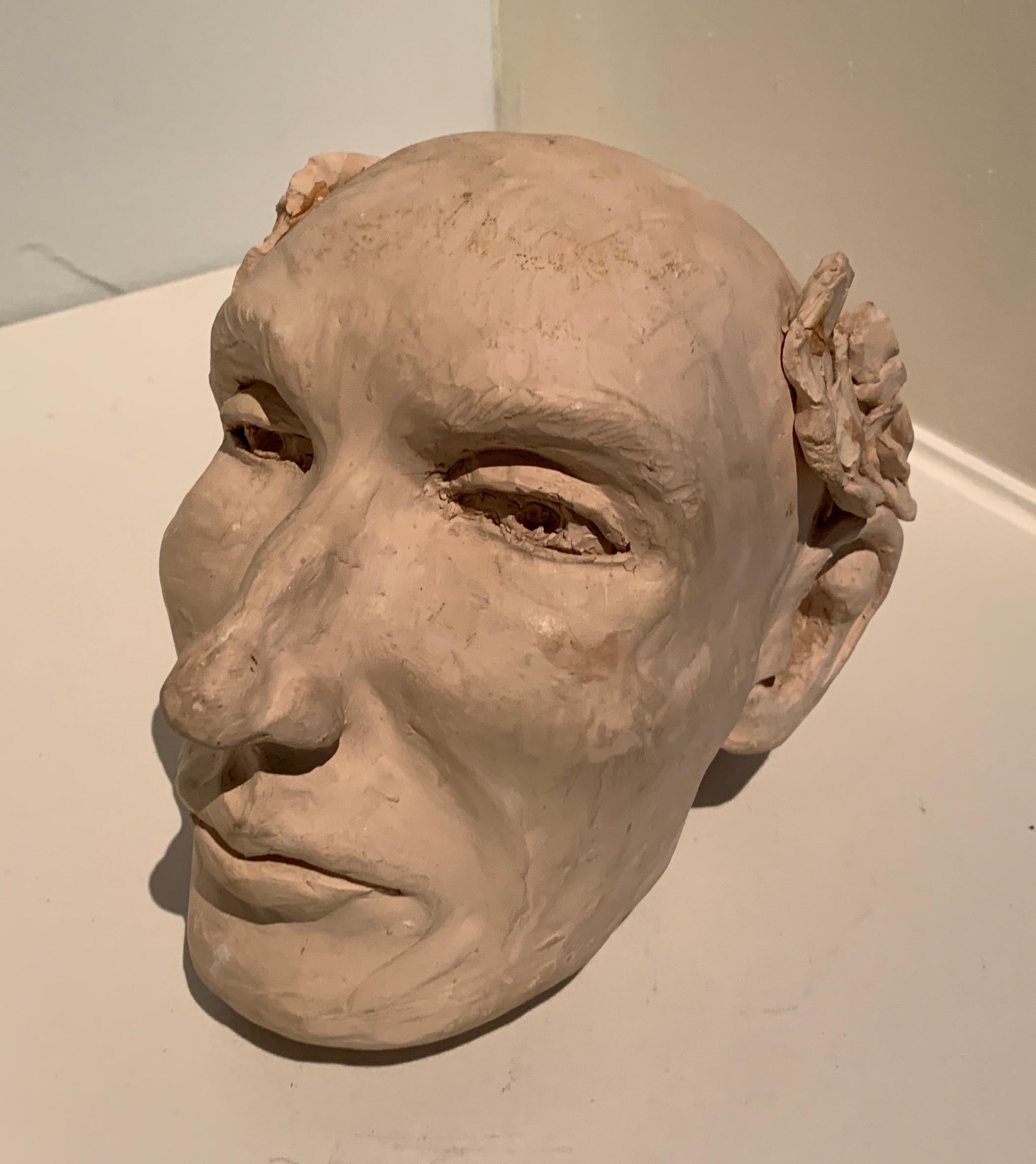 Hand Made Folk Art Pottery Skulptur eines Mannes Kopf im Angebot 2
