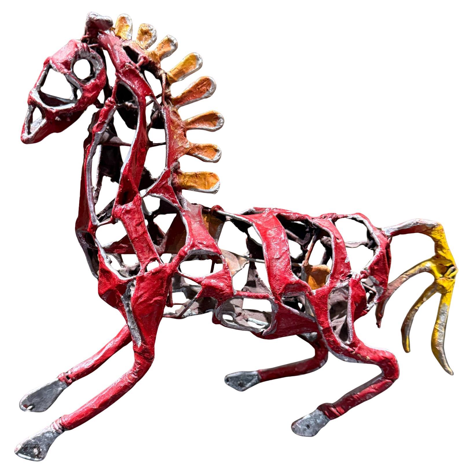 Hand Made Folk Art Sculpture Papel Mache Horse Vintage Abstract