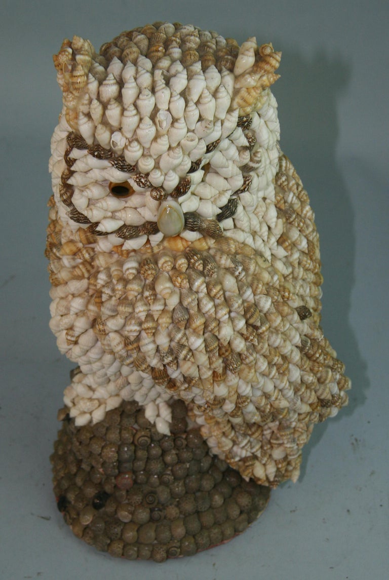 Hand Made Folk Art Shell Owl Sculpture For Sale 6