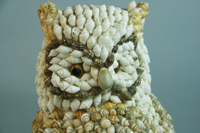 Hand Made Folk Art Shell Owl Sculpture In Good Condition For Sale In Douglas Manor, NY