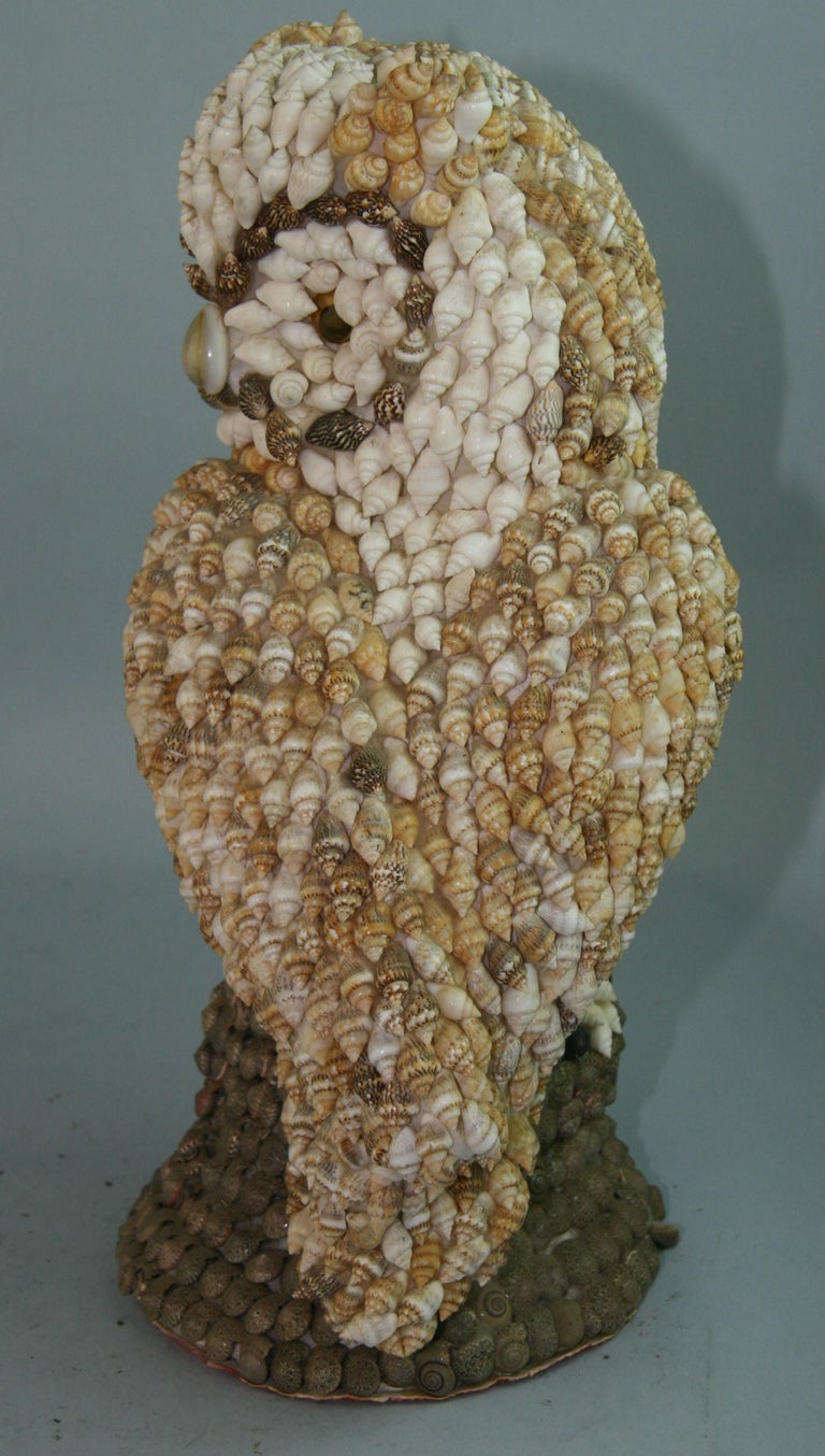 Hand Made Folk Art Shell Owl Sculpture For Sale 1