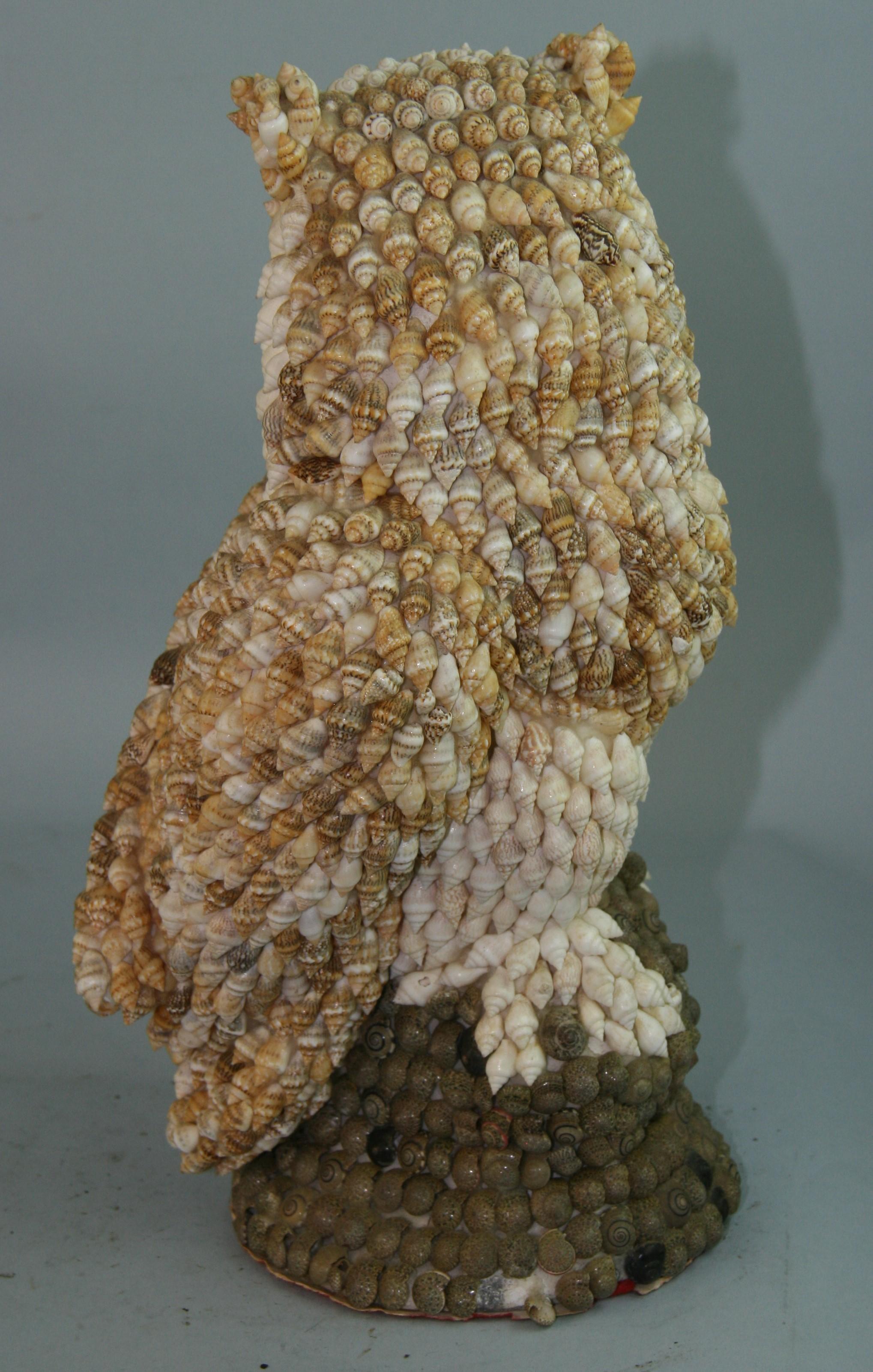 Late 20th Century Hand Made Folk Art Shell Owl Sculpture