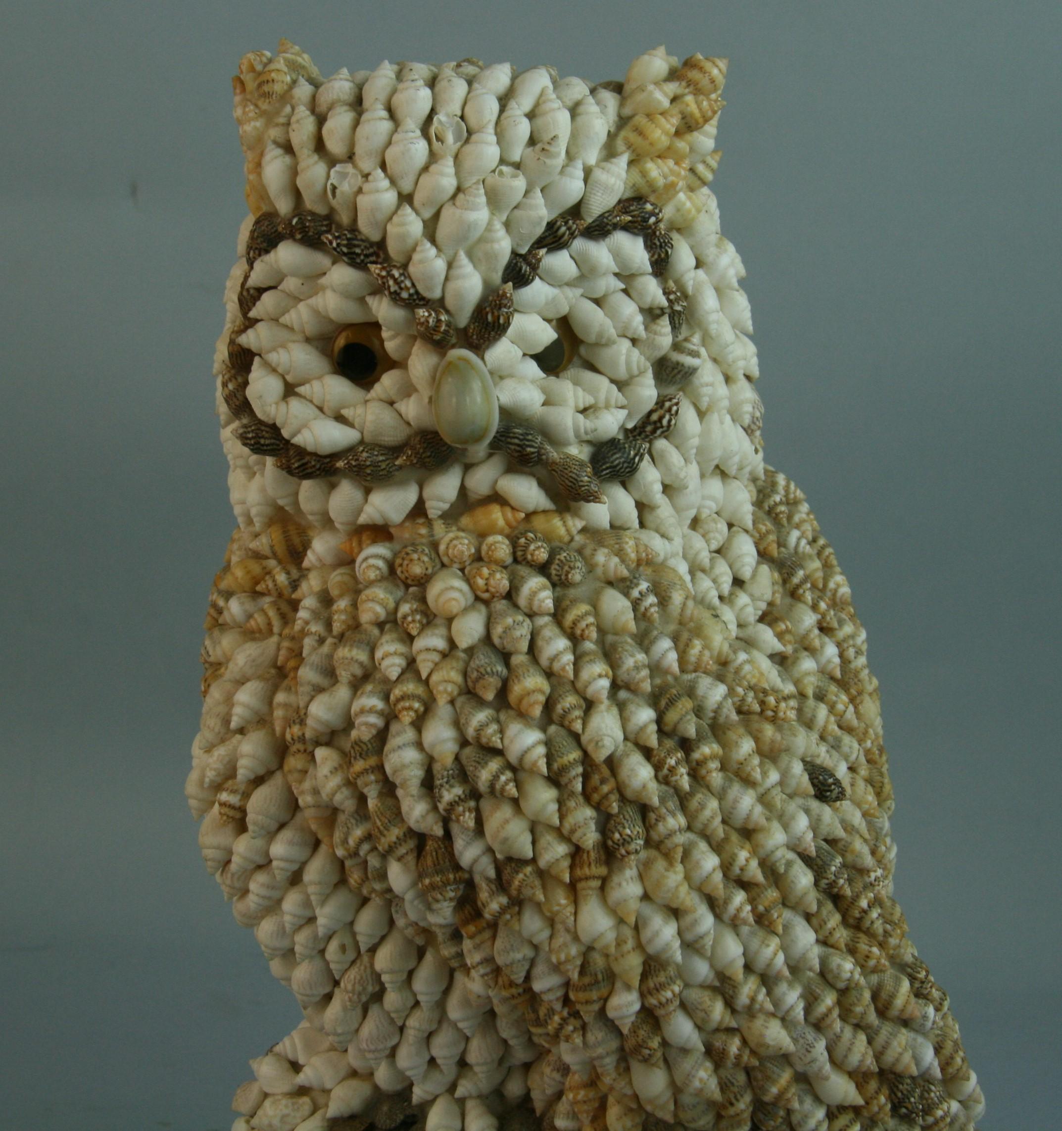 Hand Made Folk Art Shell Owl Sculpture 2