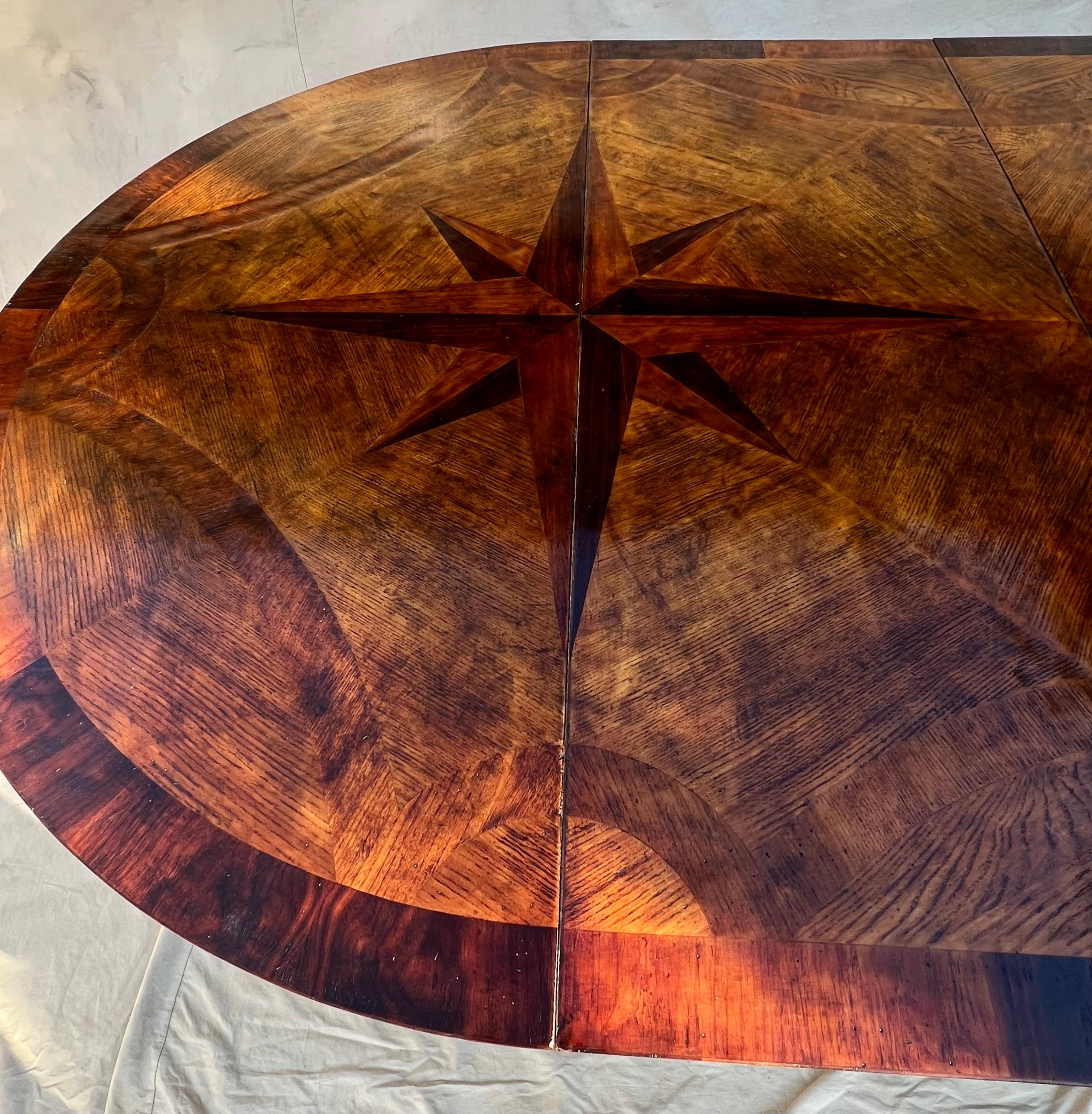 Hand Made French Expandable Multi-wood Inlay Dining Table with Eight Point Star 13