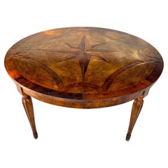 Hand Made French Expandable Multi-wood Inlay Dining Table with Eight Point Star