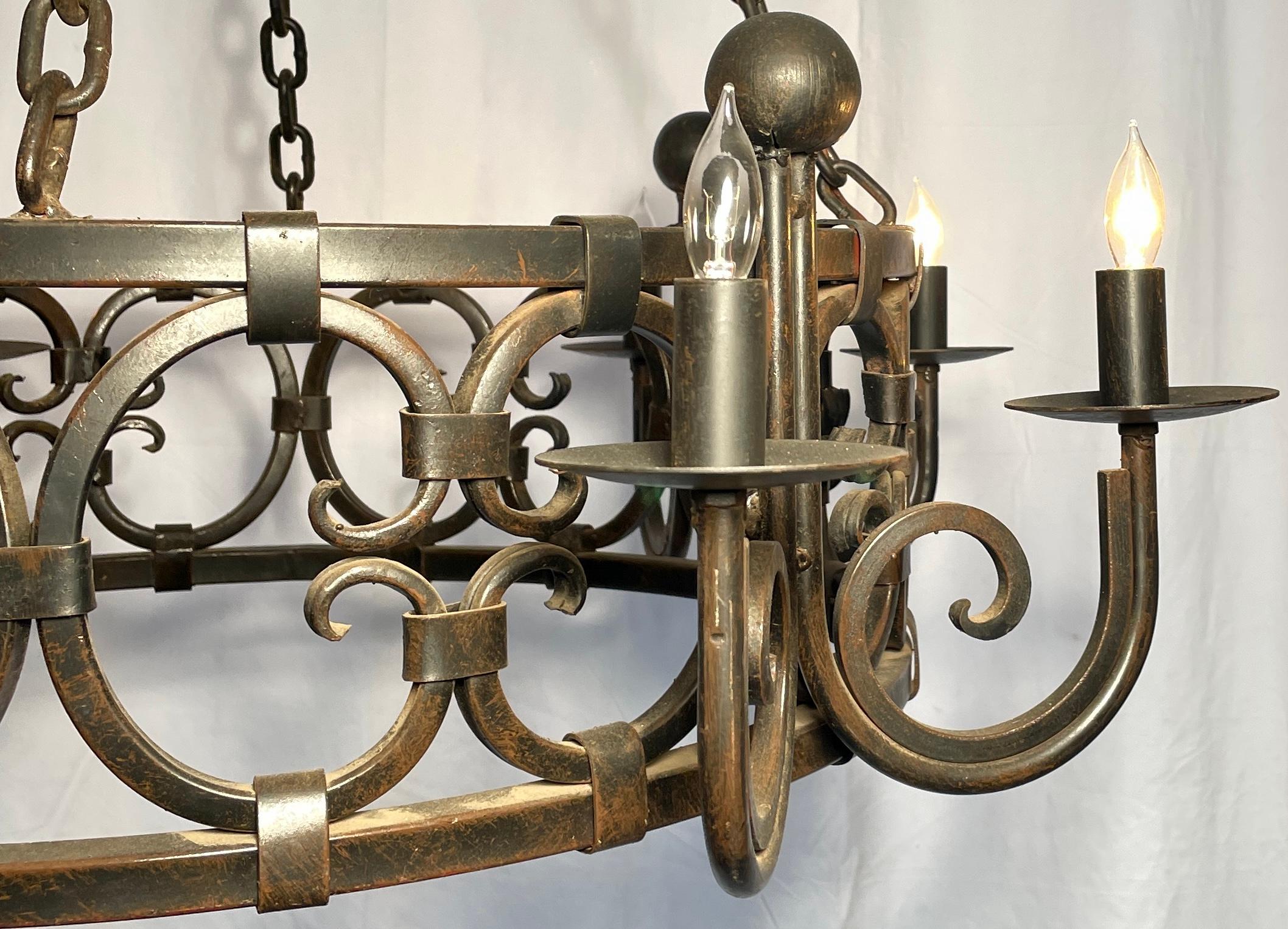 20th Century Hand-Made French Wrought Iron Chandelier For Sale
