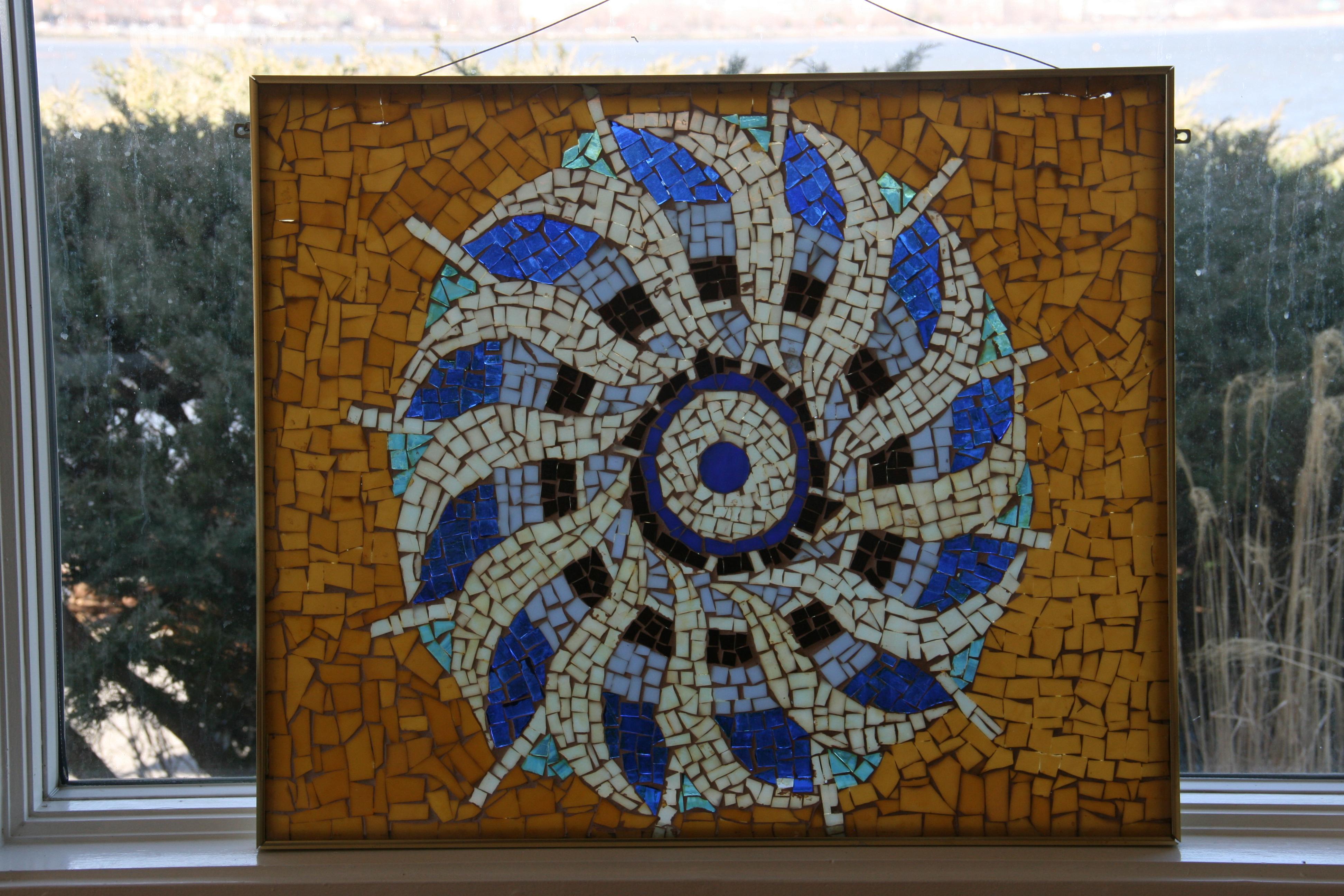 Hand Made Geometric Mosaic Stained Glass Panel For Sale 6