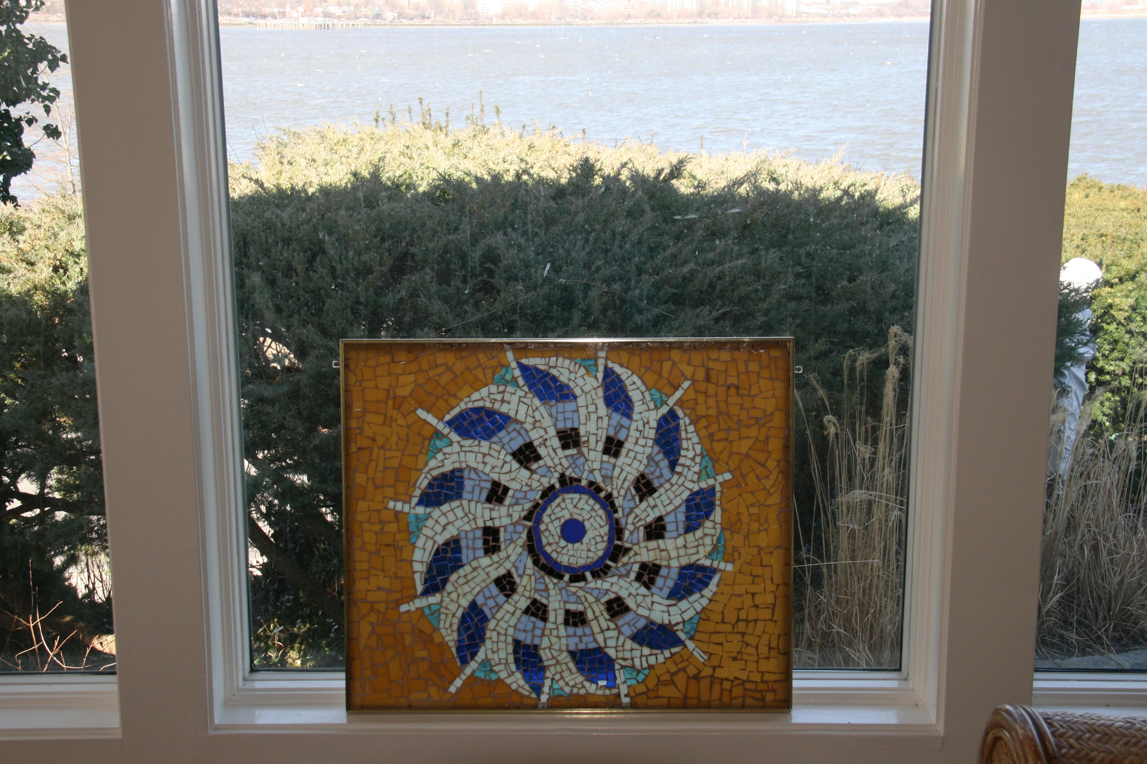 Hand Made Geometric Mosaic Stained Glass Panel For Sale 7