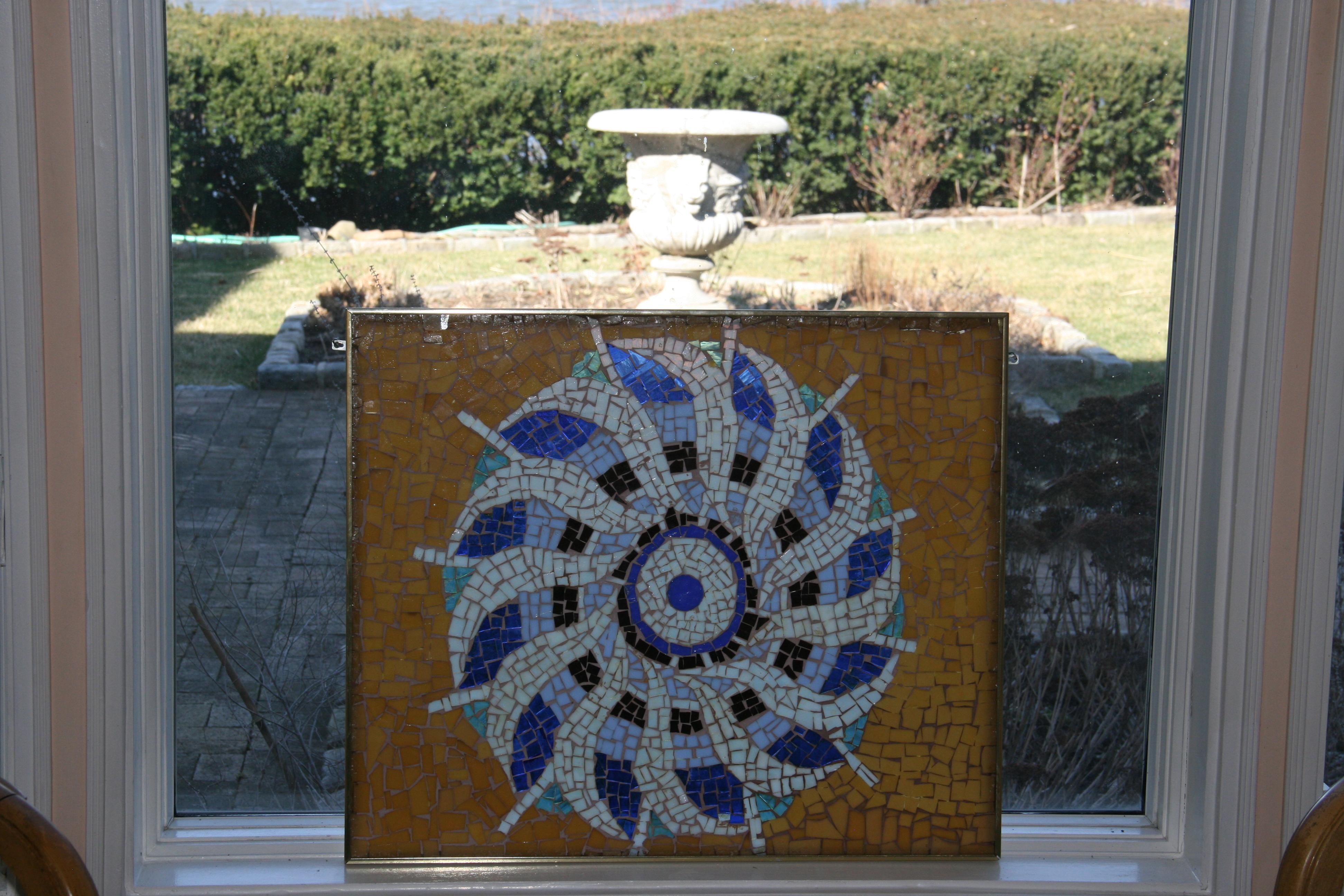Hand Made Geometric Mosaic Stained Glass Panel For Sale 8