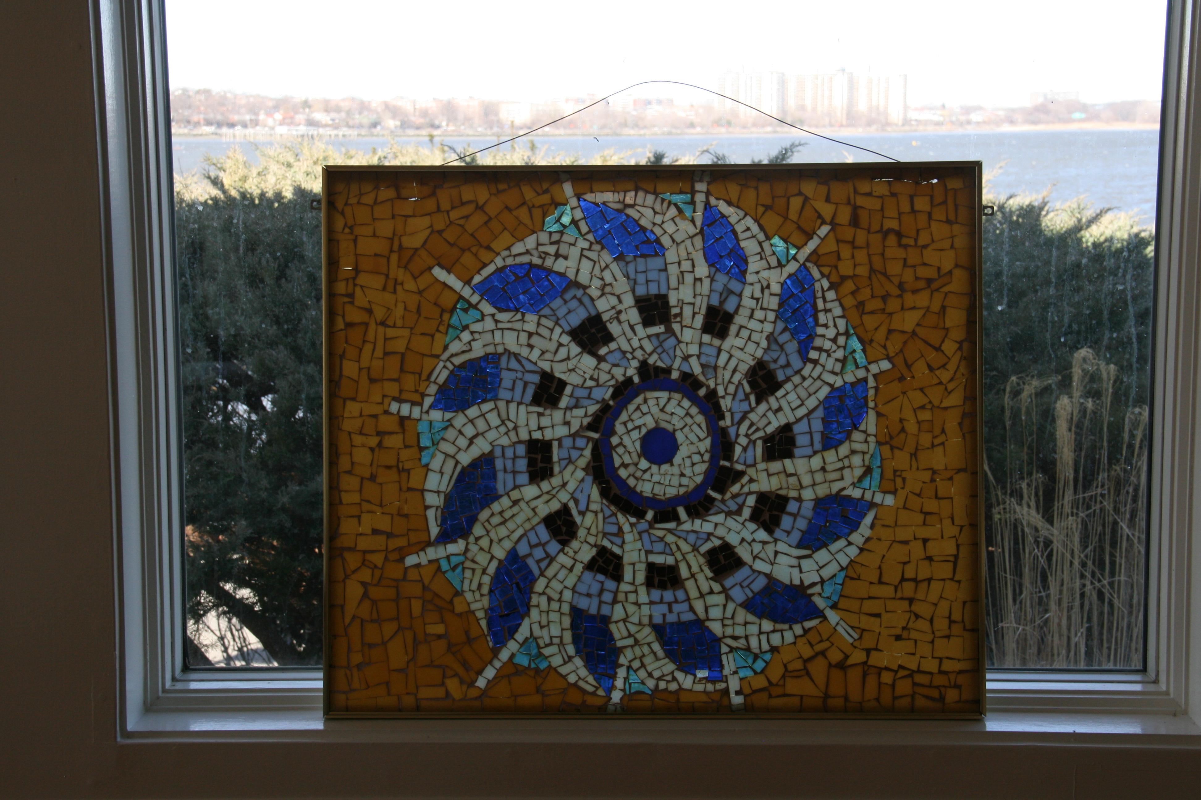 Hand Made Geometric Mosaic Stained Glass Panel For Sale 5