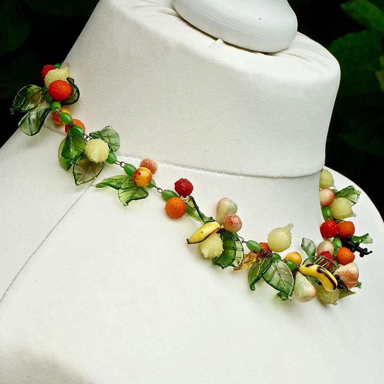 Hand Made Glass Fruit and Leaf Necklace, circa 1930s In Good Condition In London, GB