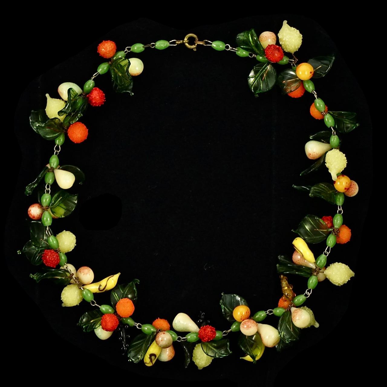 Hand Made Glass Fruit and Leaf Necklace, circa 1930s 1