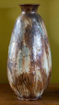Handmade Glazed Pottery Art Vase by Belgian Potter Edgard Aubry, circa 1920s