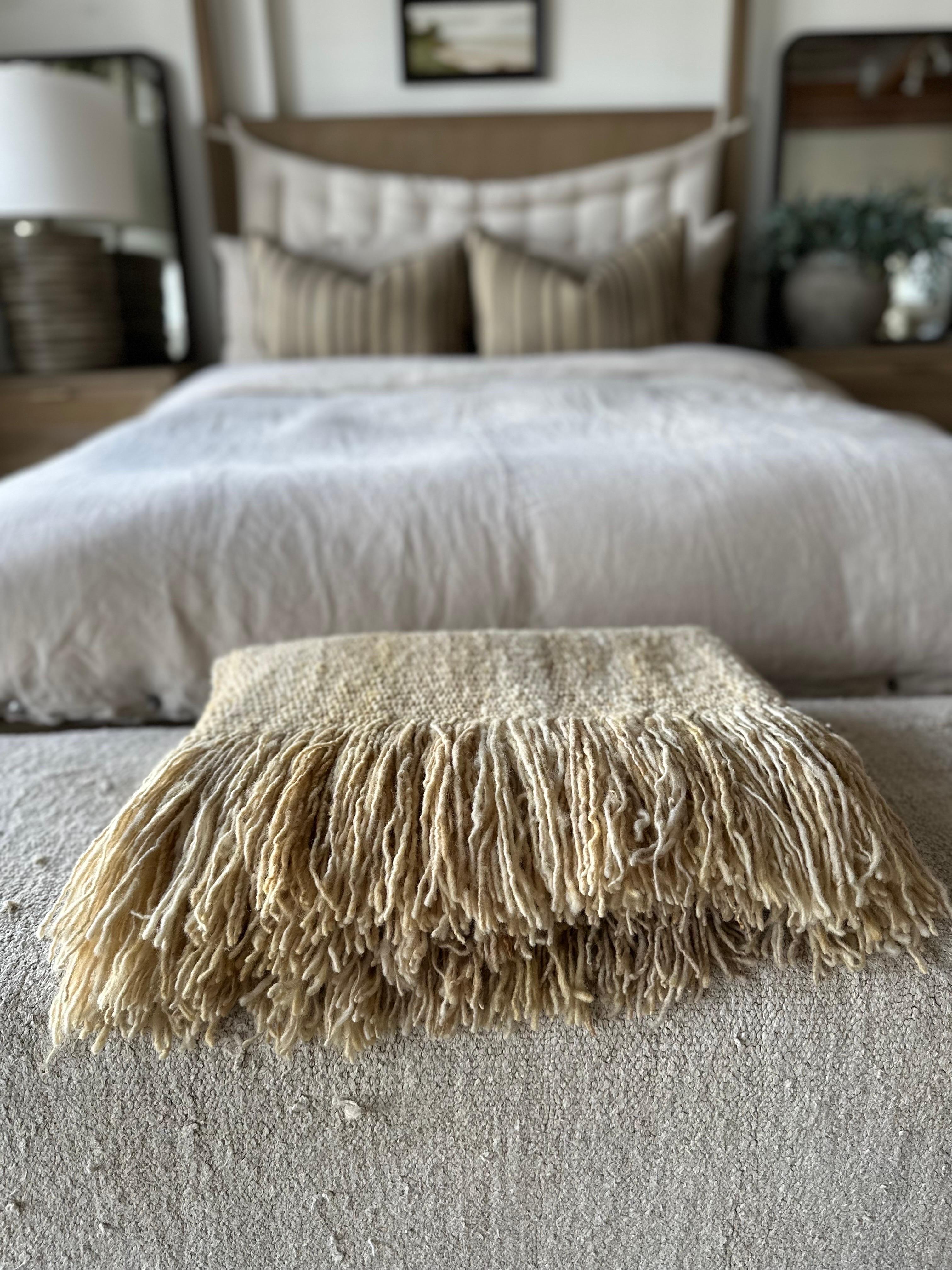 Hand Made Gold Moss Textured Wool Throw  For Sale 6