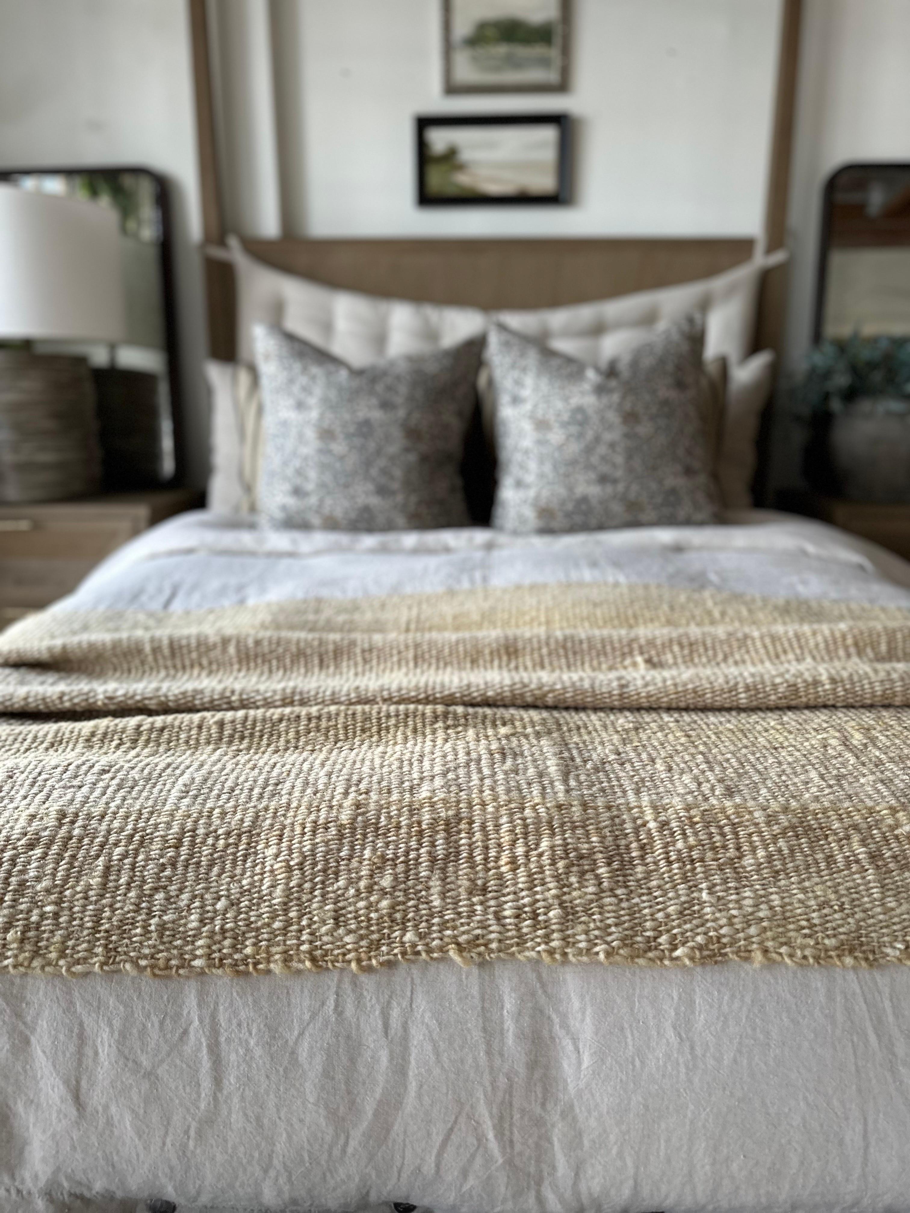 Contemporary Hand Made Gold Moss Textured Wool Throw  For Sale