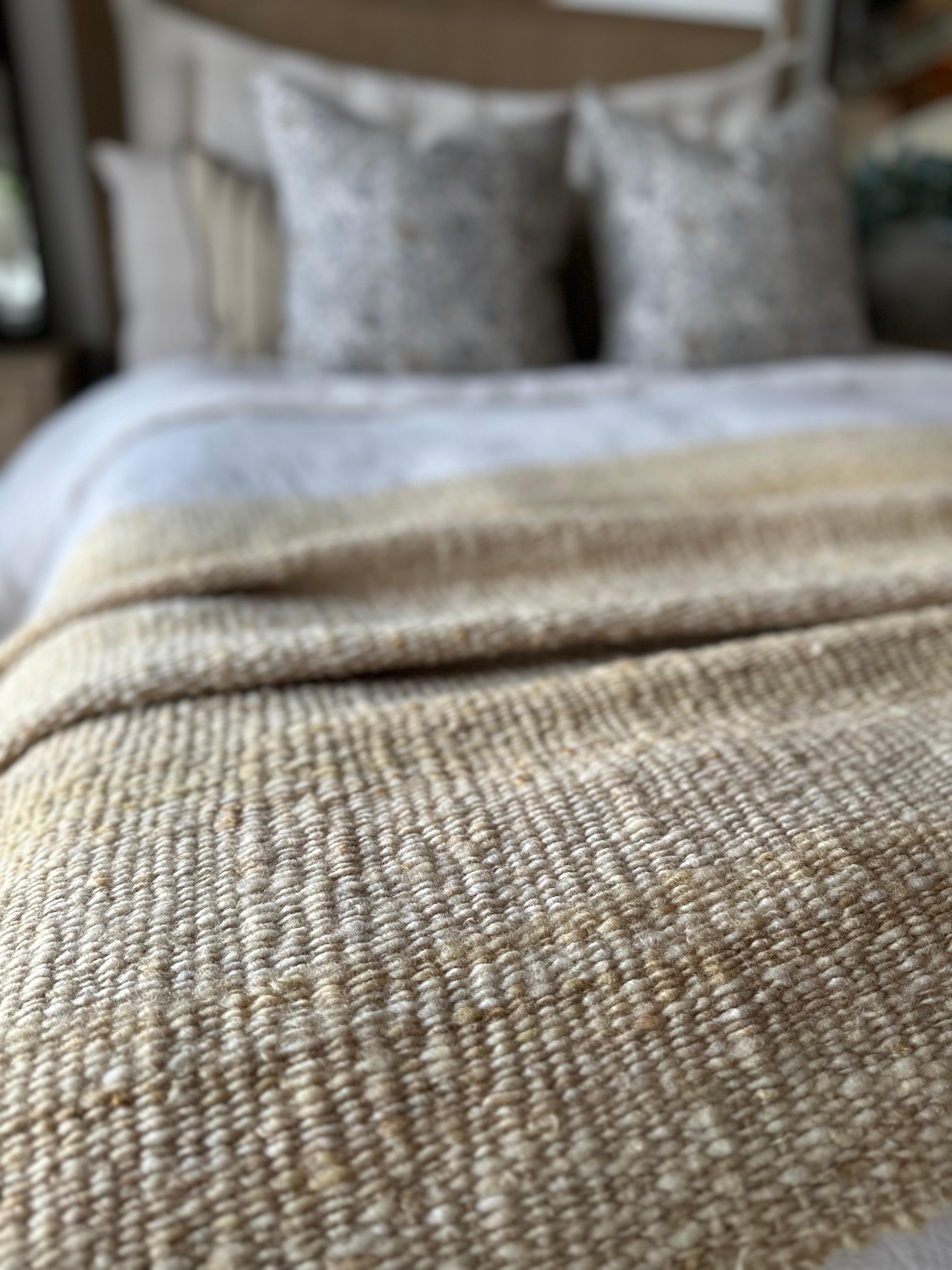 Hand Made Gold Moss Textured Wool Throw  For Sale 1