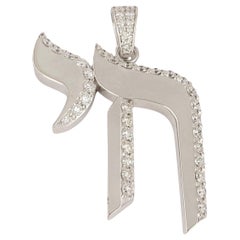 Hand-Made HI Pendant in 14K White Gold with Diamonds