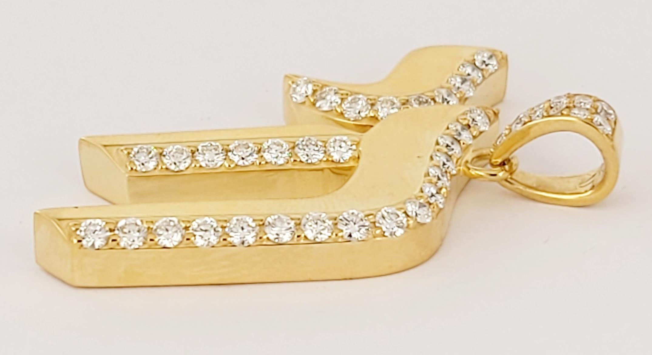 Taille ronde Pendentif hi fait à la main en or jaune 14 carats avec diamants