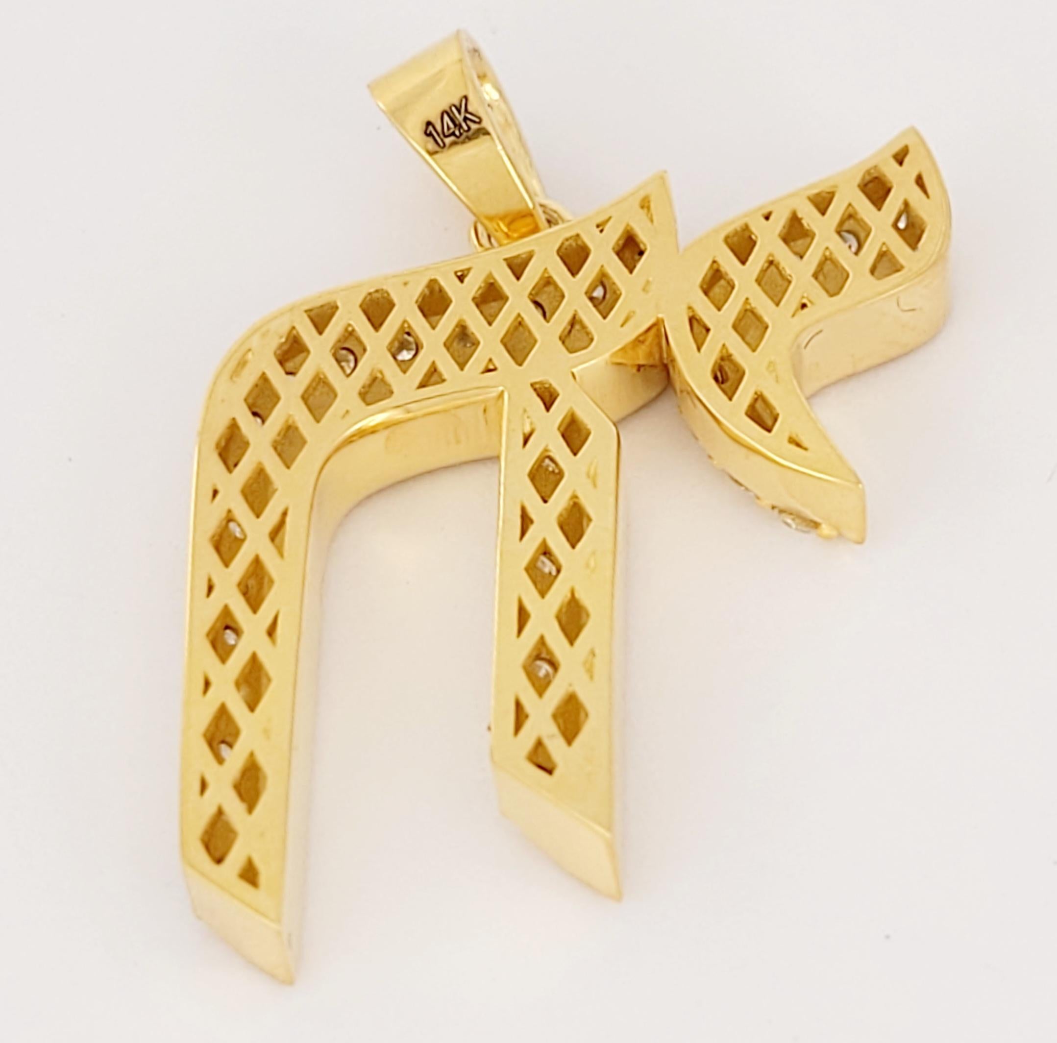 Pendentif hi fait à la main en or jaune 14 carats avec diamants Neuf à New York, NY