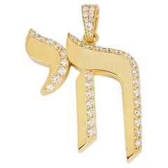 Pendentif hi fait à la main en or jaune 14 carats avec diamants