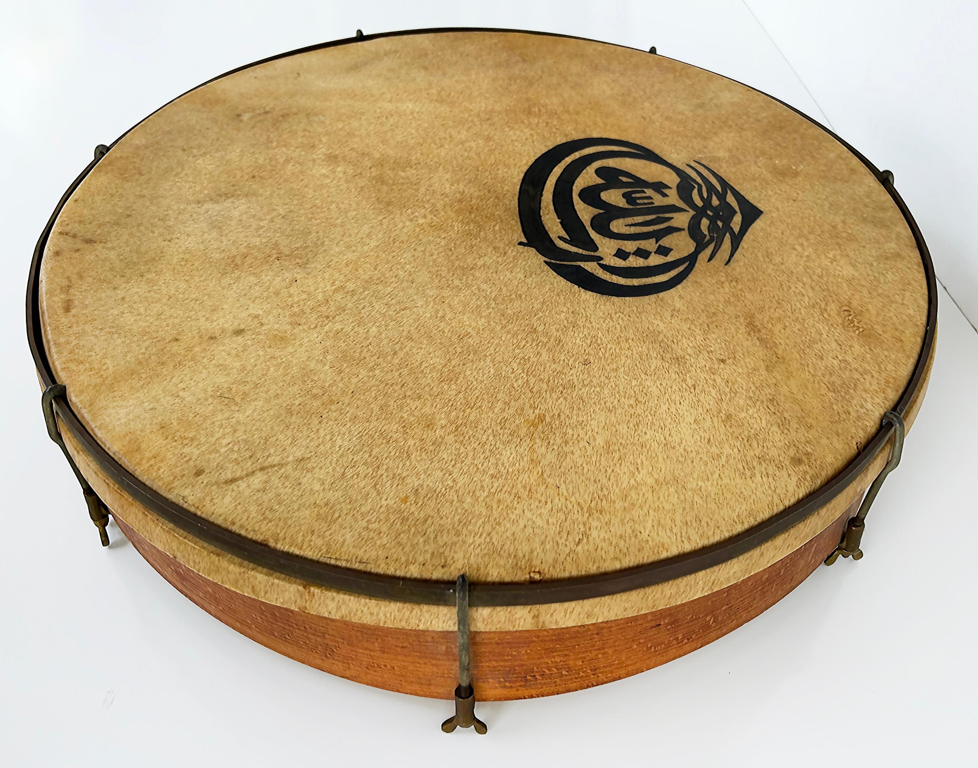 Spanish Hand-Made High-Quality Animal Skin Bentwood Drum with Ink Graphic Decoration For Sale