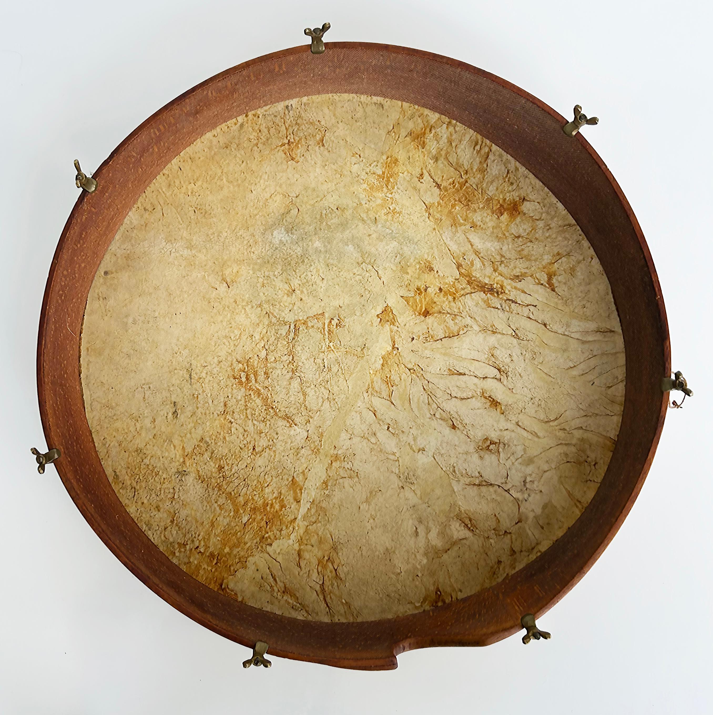 Brass Hand-Made High-Quality Animal Skin Bentwood Drum with Ink Graphic Decoration For Sale