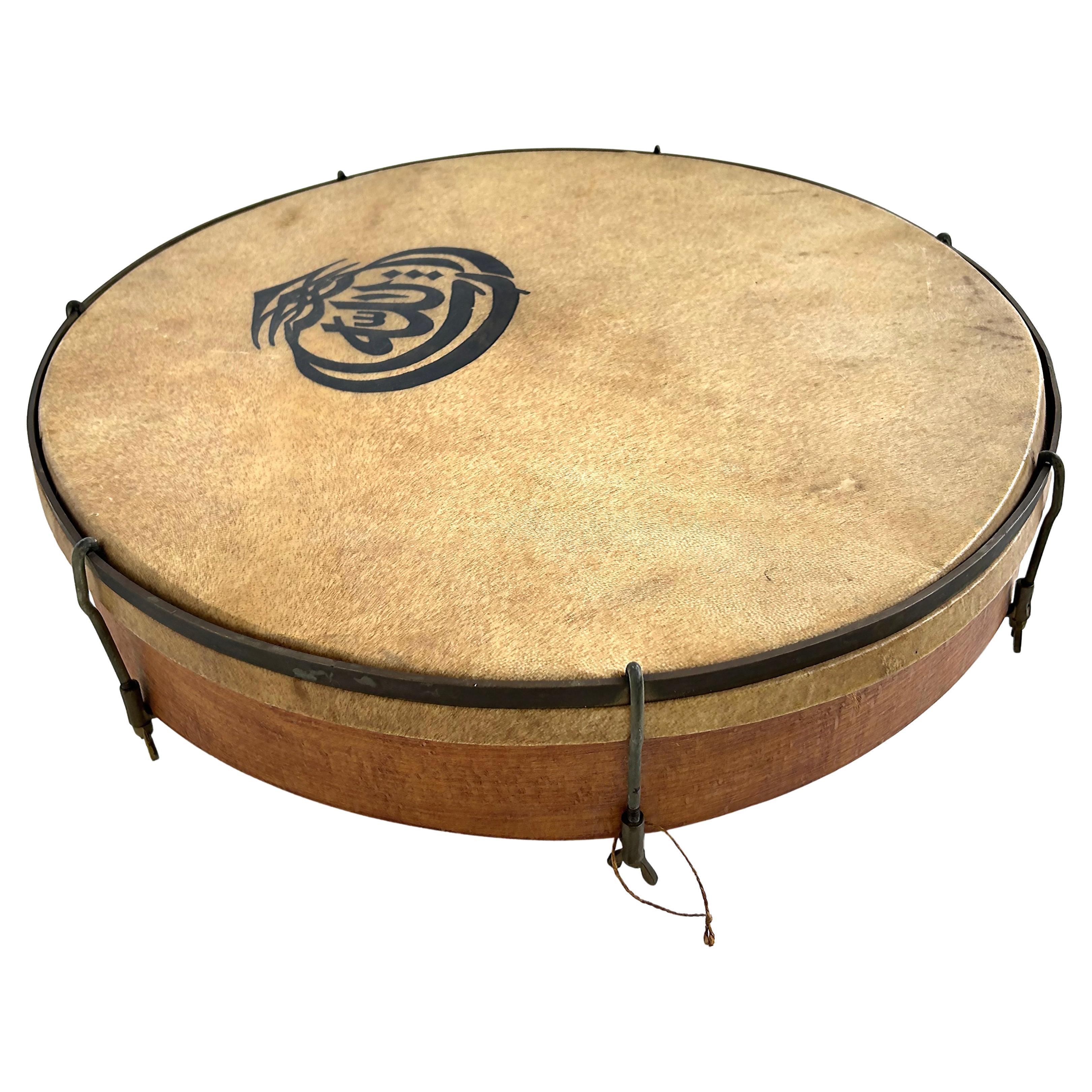 Hand-Made High-Quality Animal Skin Bentwood Drum with Ink Graphic Decoration For Sale