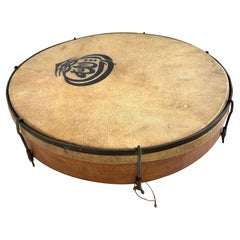 Used Hand-Made High-Quality Animal Skin Bentwood Drum with Ink Graphic Decoration