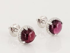 Hand Made in 14K White Gold Garnet Earrings with Diamonds