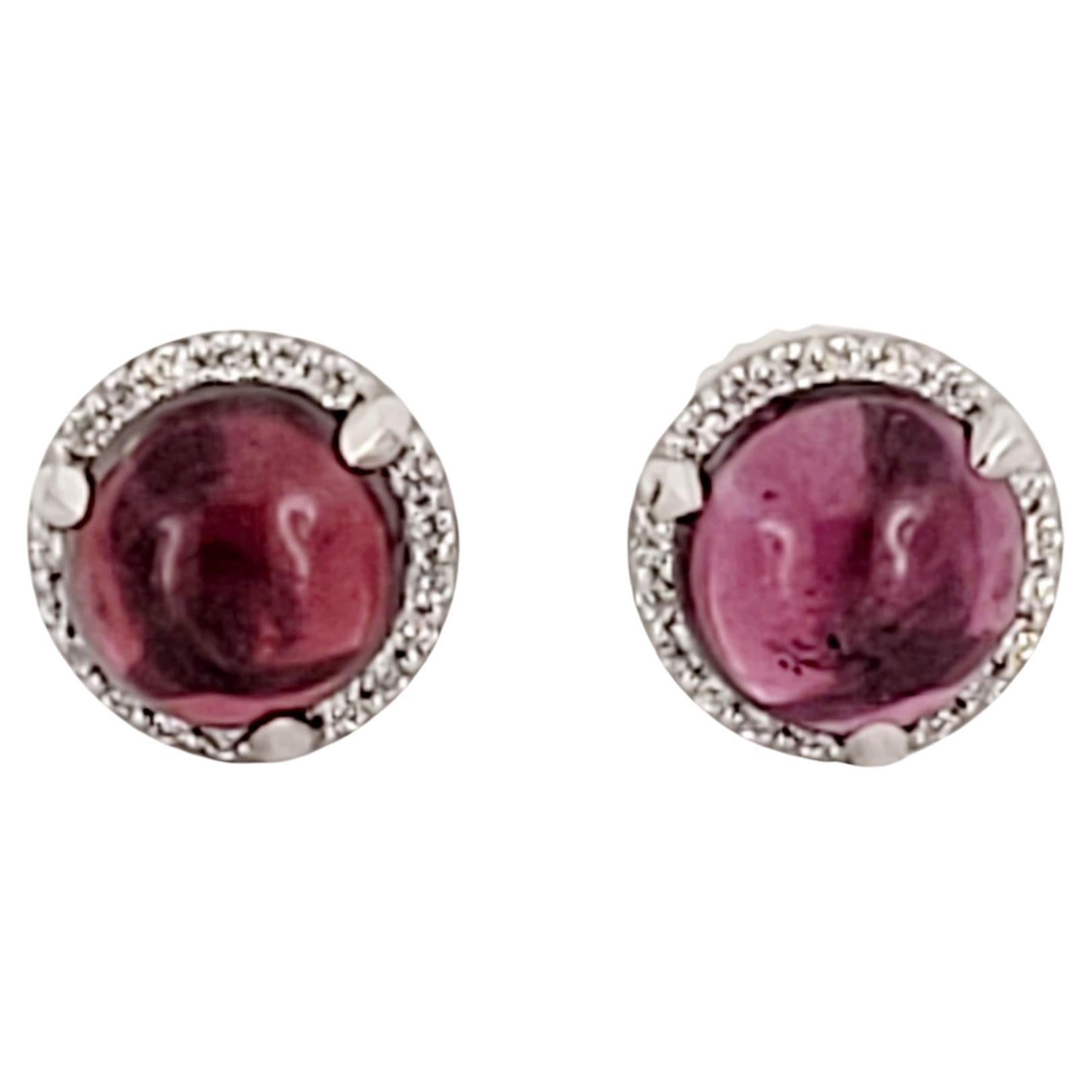 Hand Made in 14K White Gold Garnet Earrings with Diamonds For Sale