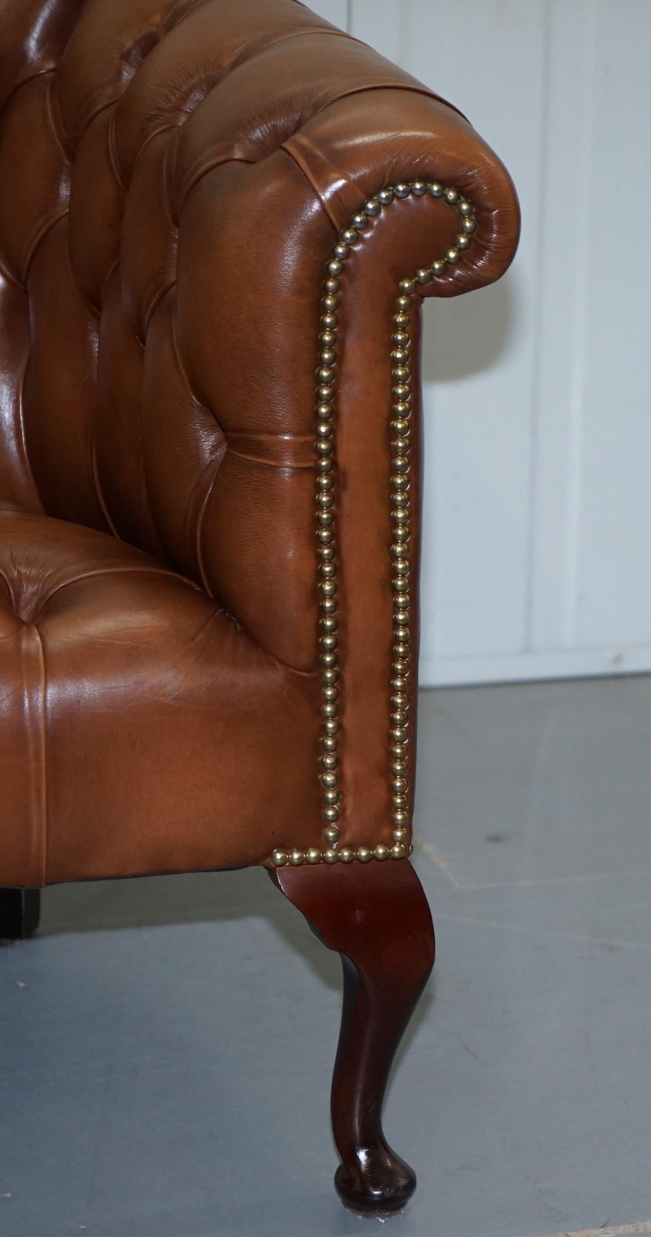 Handmade in England Chesterfield Brown Leather Tub Armchair & 2 Small Seat Sofa 8