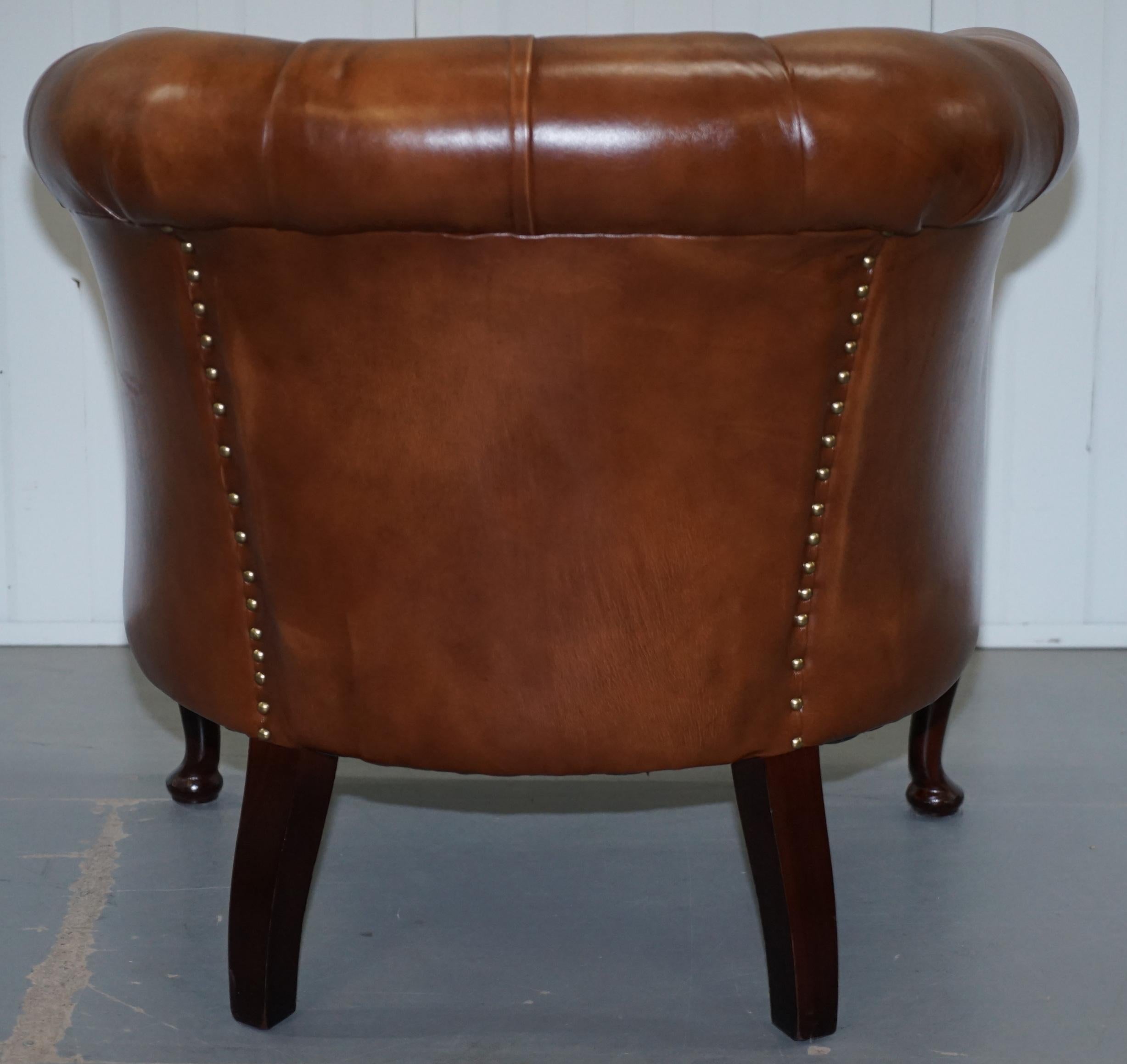 Handmade in England Chesterfield Brown Leather Tub Armchair & 2 Small Seat Sofa 12