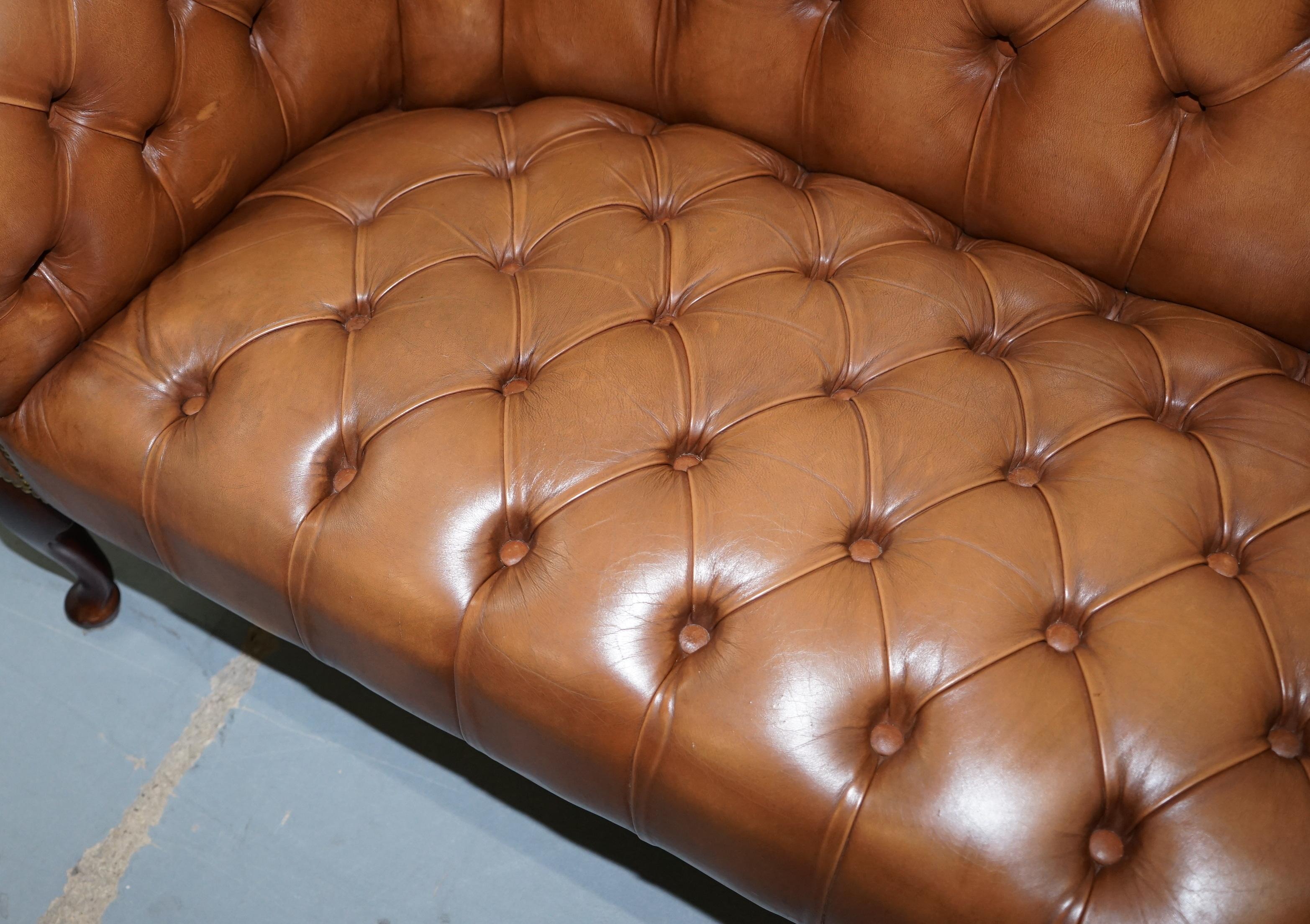 English Handmade in England Chesterfield Brown Leather Tub Armchair & 2 Small Seat Sofa