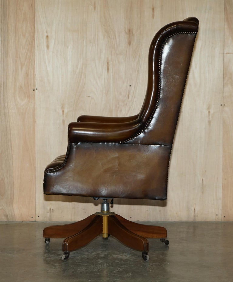 Hand Made in England Harrods London Chesterfield Wingback Swivel Office Chair For Sale at 1stDibs
