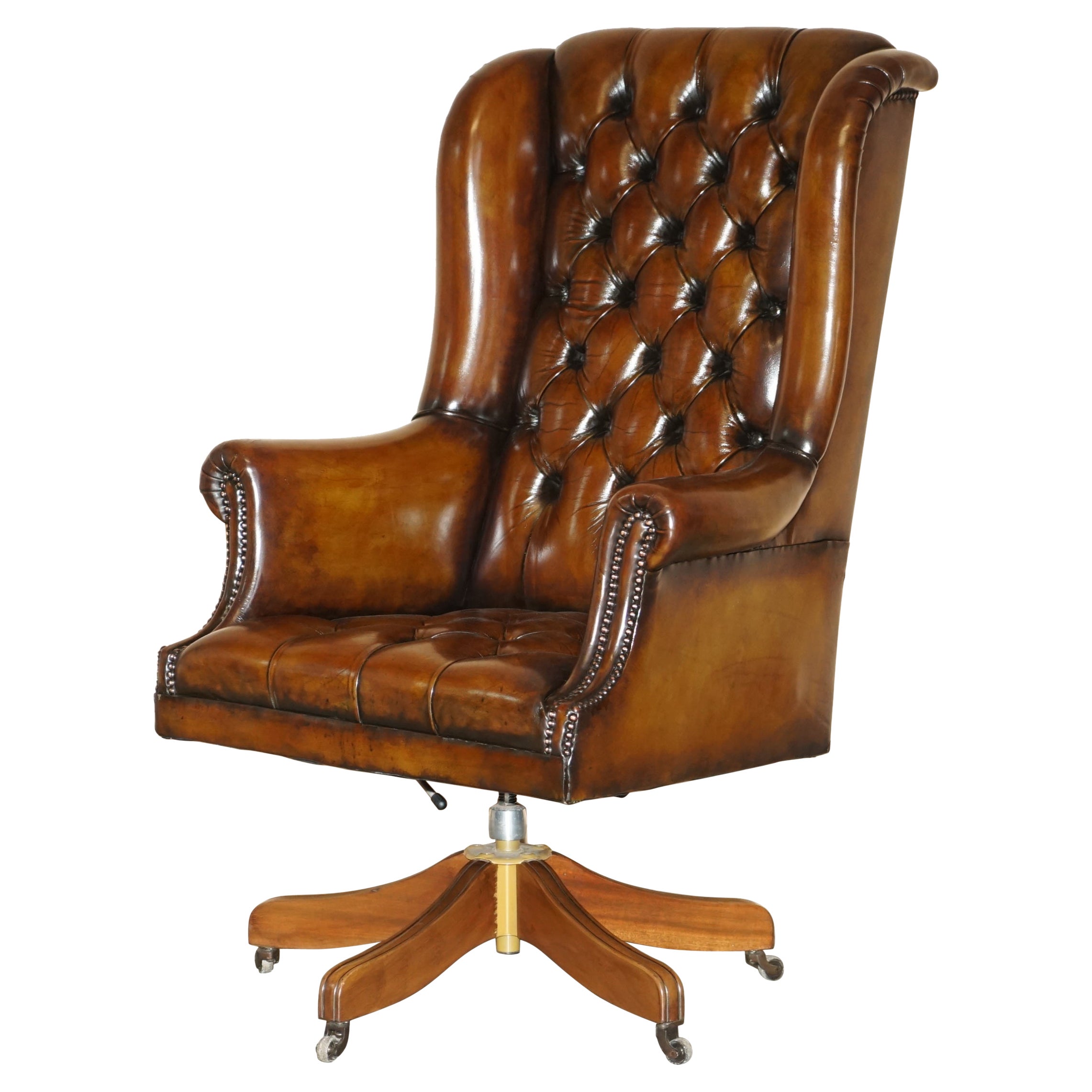 Hand Made in England Harrods London Chesterfield Wingback Swivel Office Chair