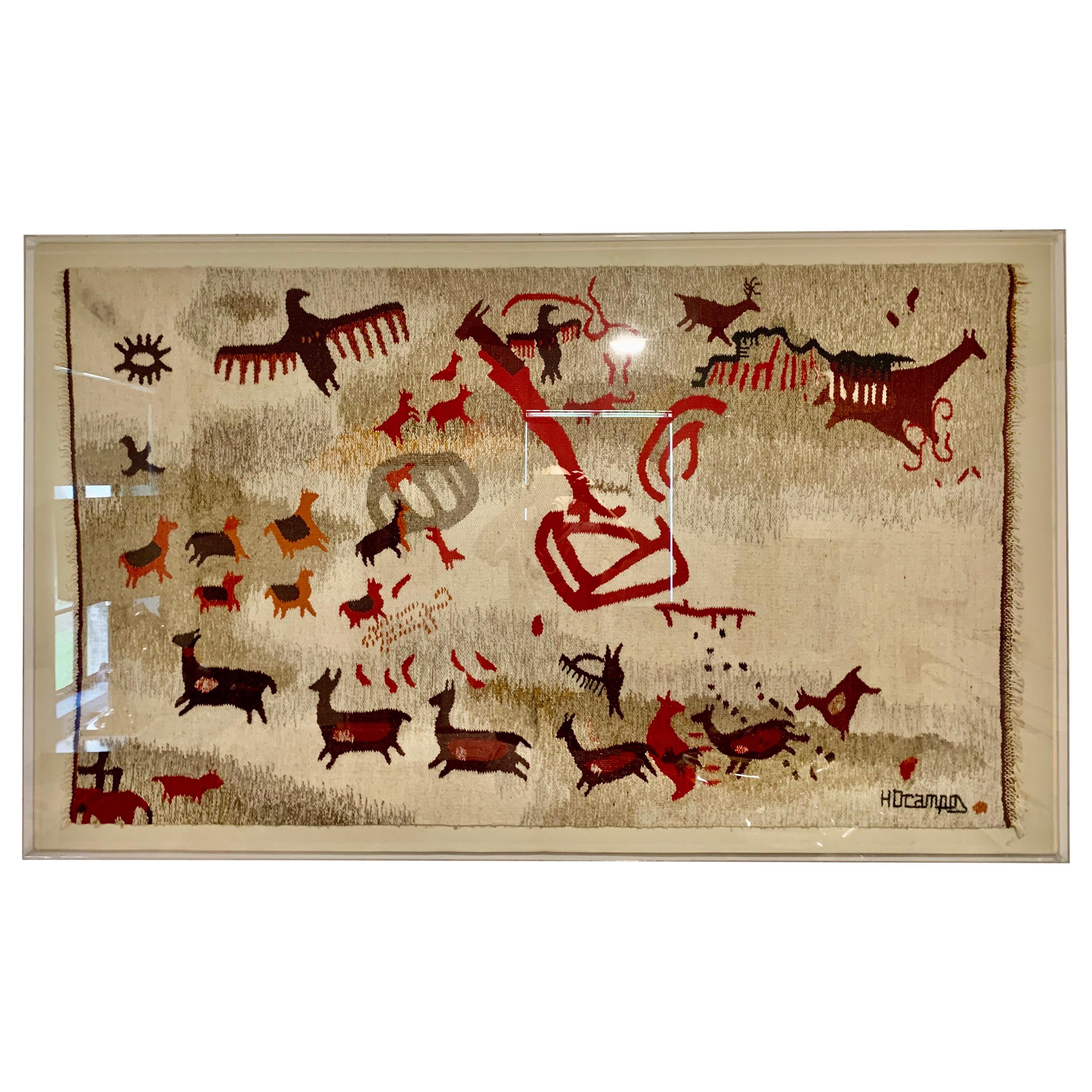 Handmade Indigenous Wool Rug from Northern Argentina, Framed Professionally For Sale