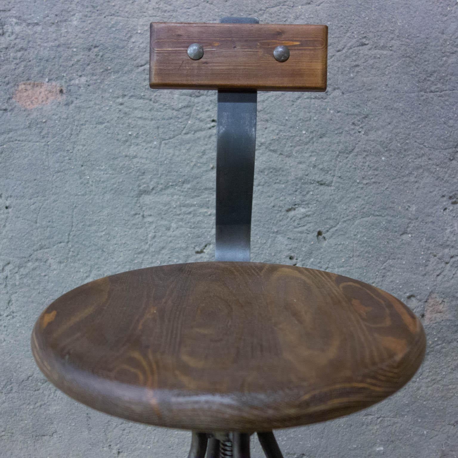 Handmade Industrial Bar Stools with Back and Spindle For Sale 5