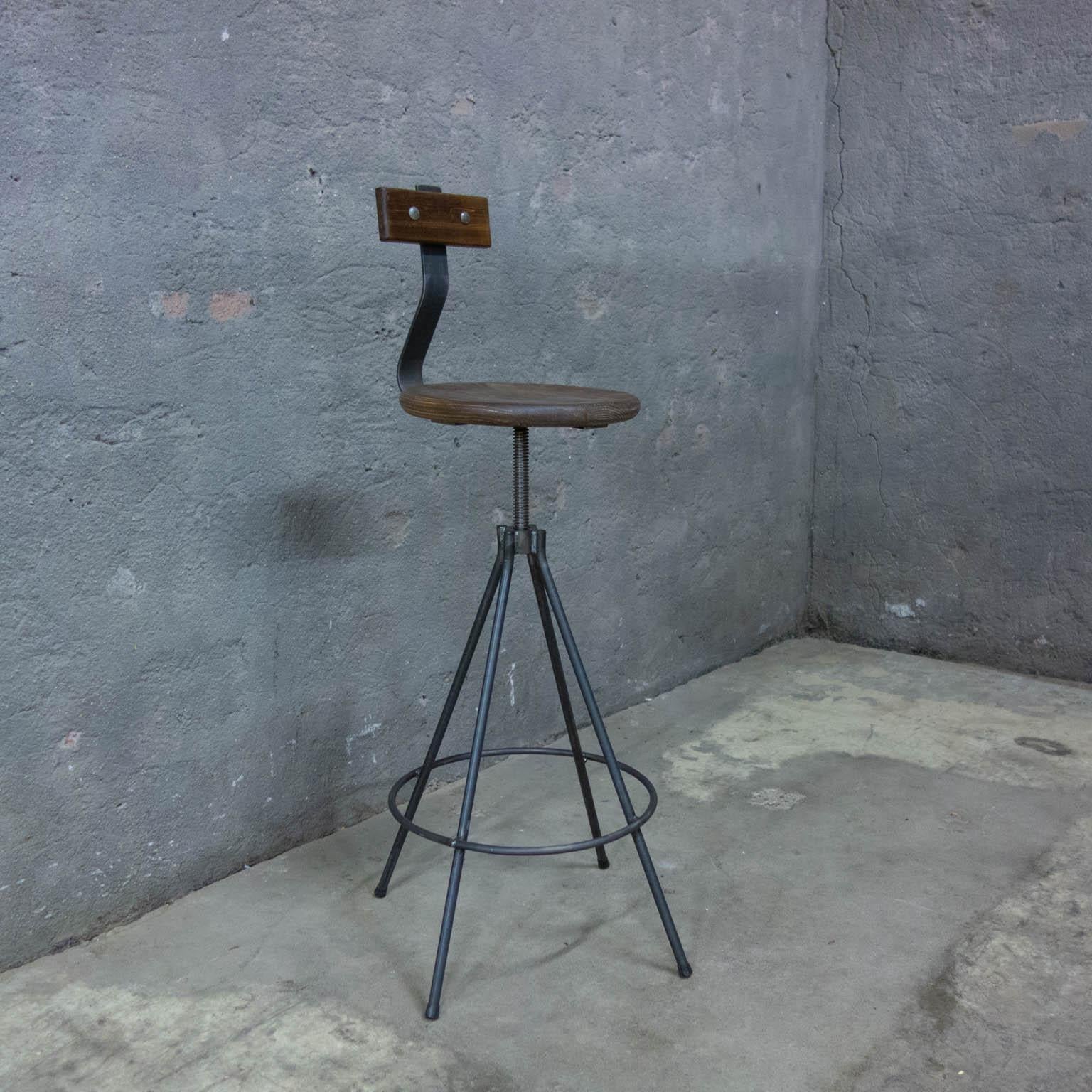 Handmade Industrial Bar Stools with Back and Spindle For Sale 9