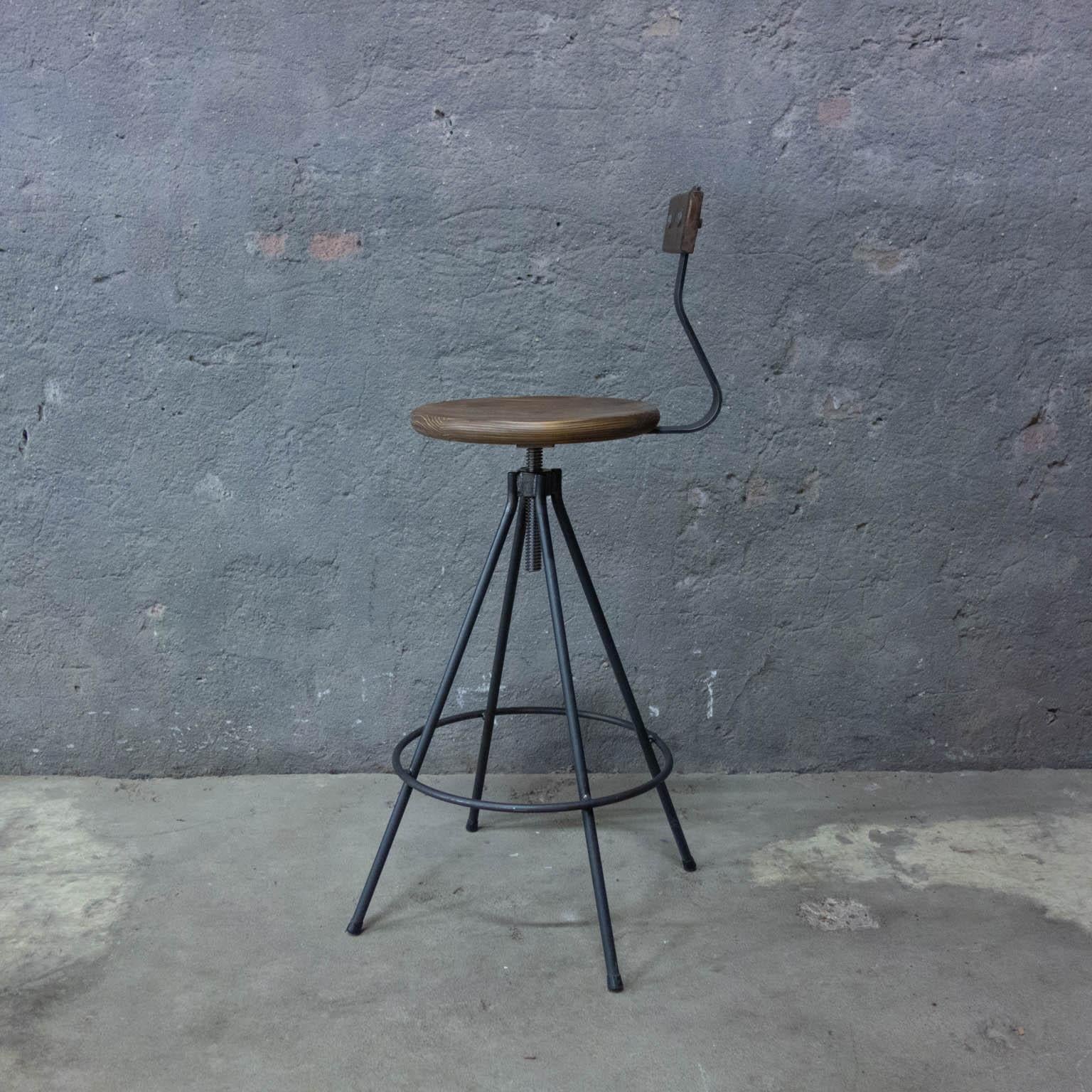 Handmade Industrial Bar Stools with Back and Spindle For Sale 2
