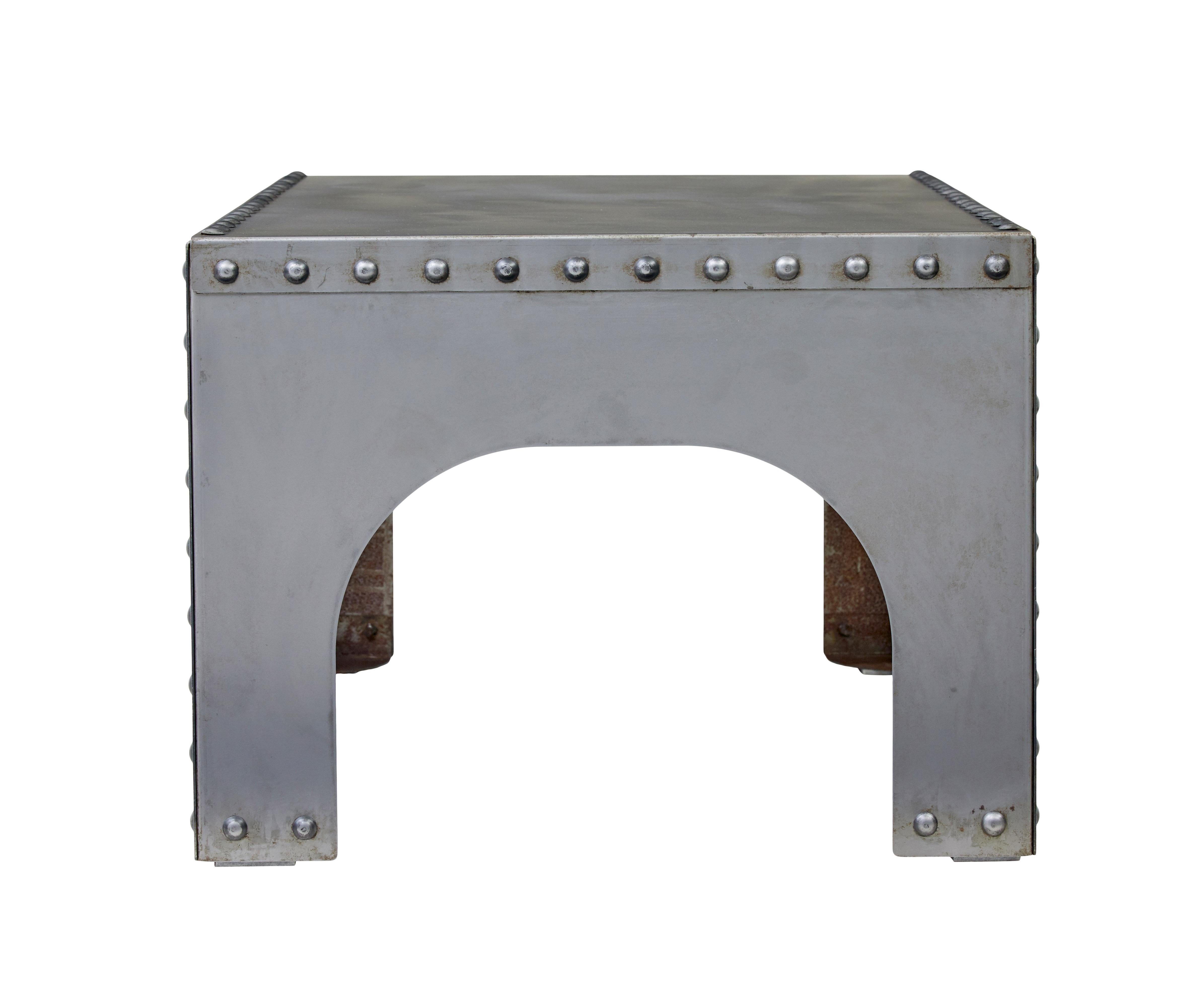 Hand-Crafted Hand made industrial steel coffee table For Sale