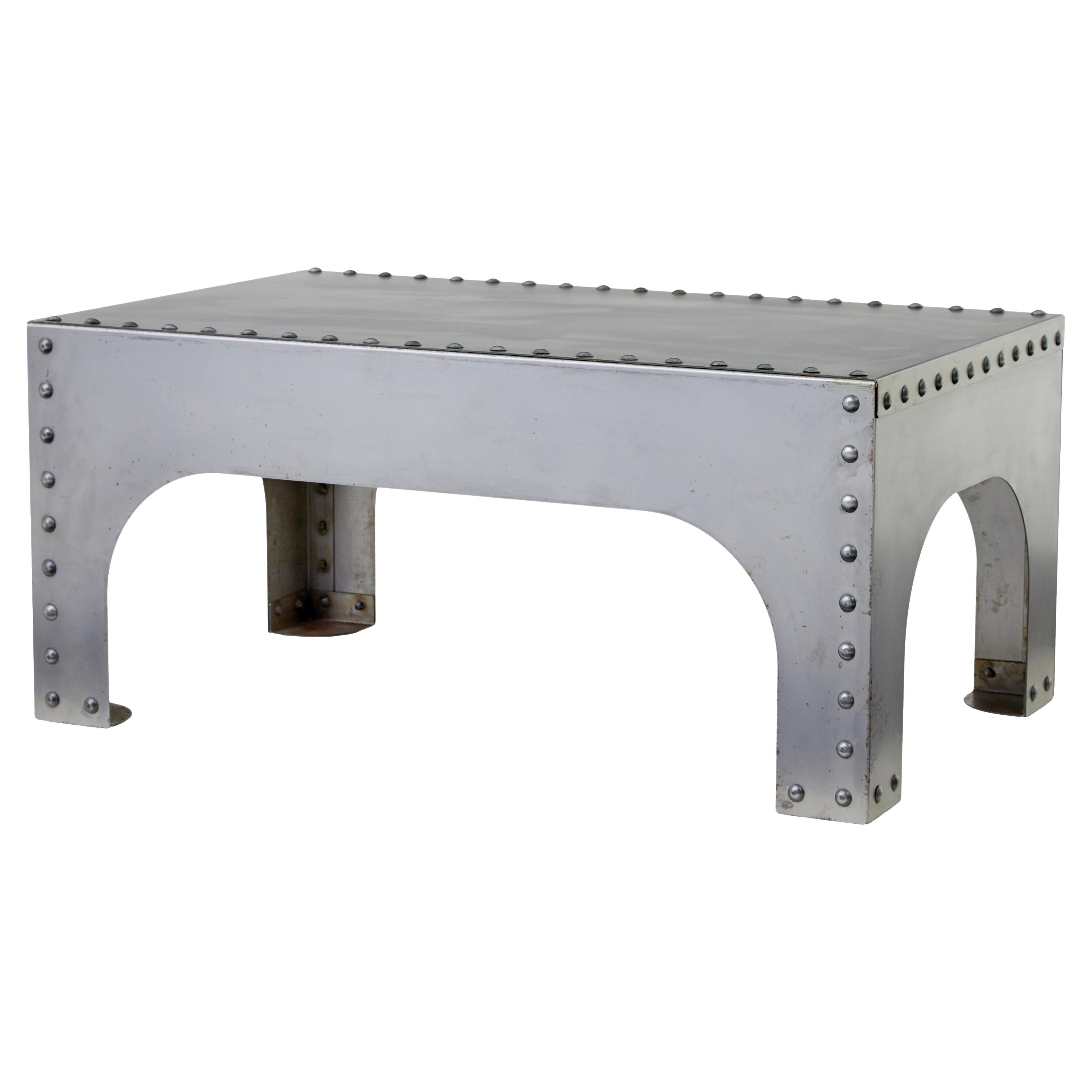 Hand made industrial steel coffee table For Sale